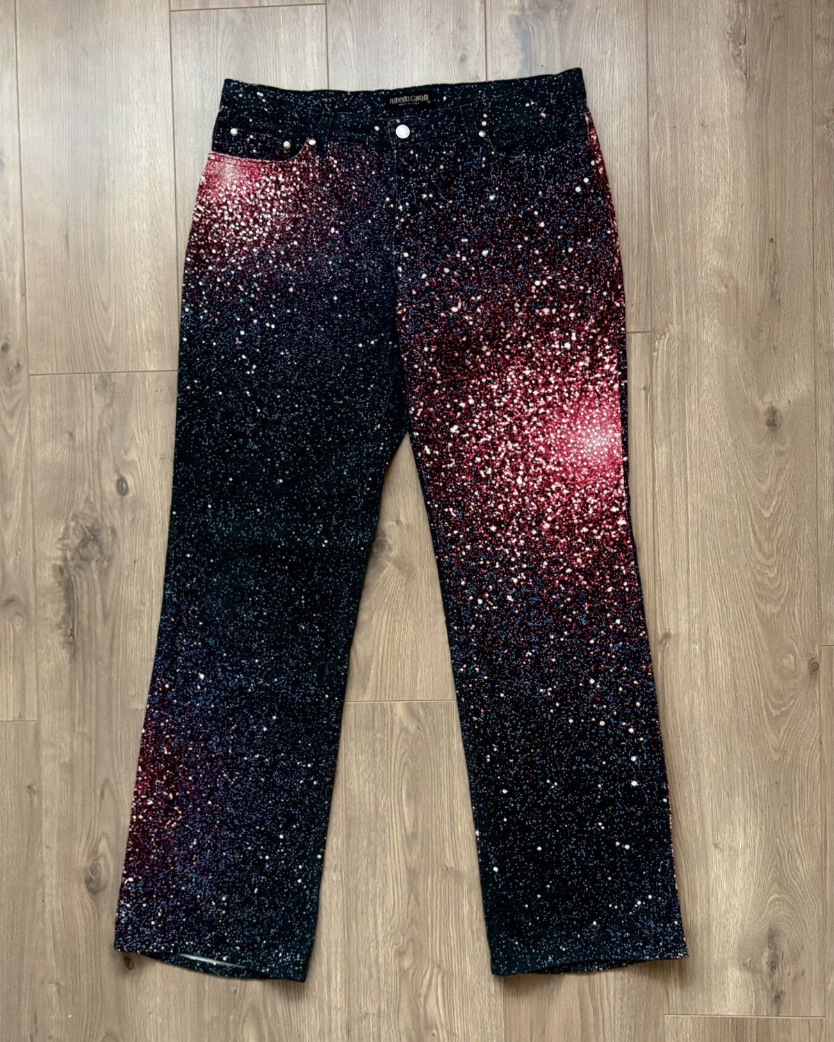 Roberto Cavalli FW2000 Y2K Swarovski Crystal Galaxy Jeans XL