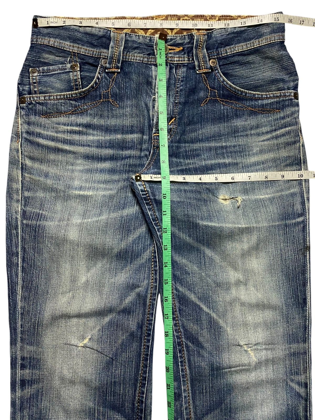 Japanese Brand Vintage Edwin 431 XVS Blue Wash Distressed Flare Jeans Size US 31 - 19 Thumbnail