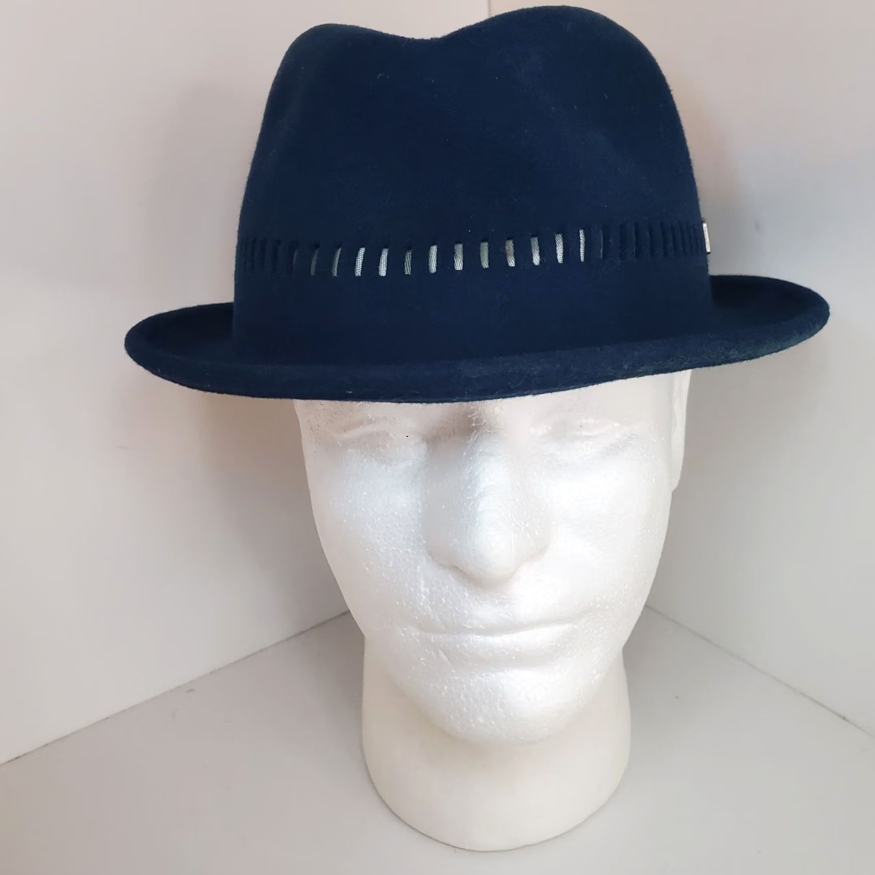 Vintage VINTAGE Bailys Of Hollywood Fedora Blue Felt 100% Wool L Mens Hipster Classic City Travel Size ONE SIZE - 2 Thumbnail