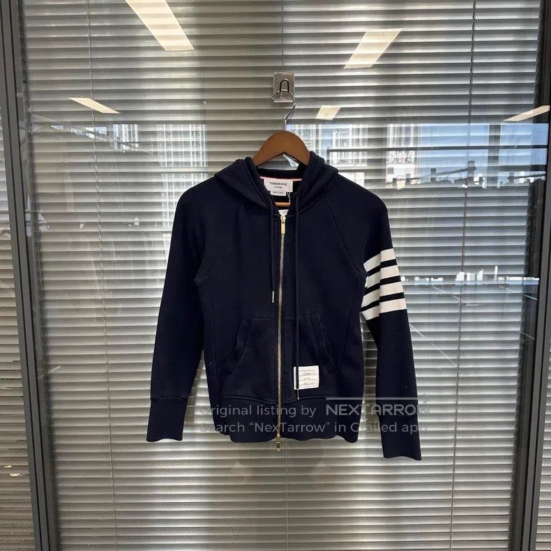 Thom Browne Thom Browne Navy Knit Striped Zip-Up Hooded Jacket Size US XS / EU 42 / 0 - 1 Thumbnail