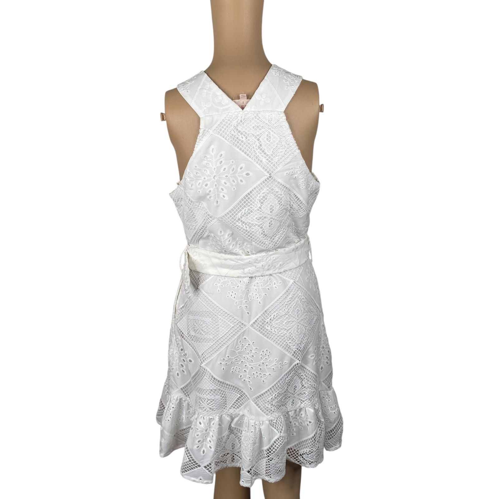 Anthropologie Ciebon Braylee White Eyelet Belted High Neck Dress SZ S Size S / US 4 / IT 40 - 9 Thumbnail