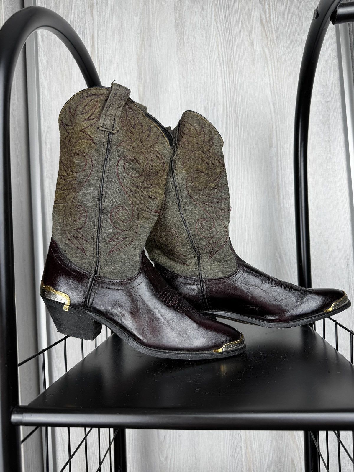 Cowboy Equipment Vintage Cowboy Cossacks USA Brown/Grey Leather Textile Boots Size US 6 / IT 36 - 1 Thumbnail