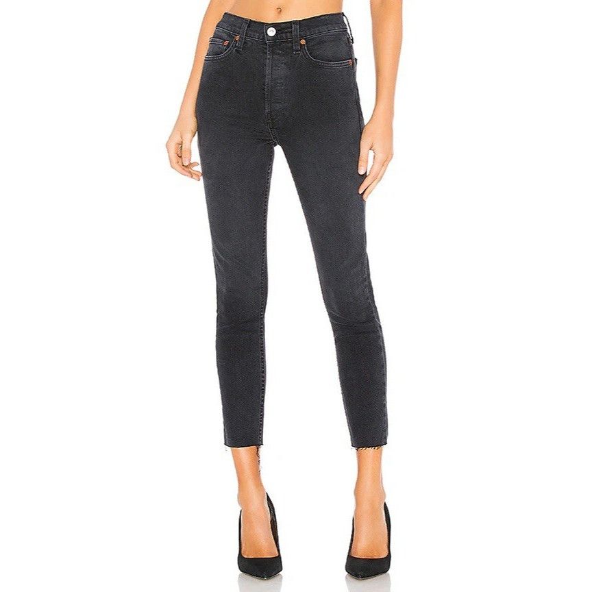 RE/DONE RE/DONE Originals High Rise Ankle Crop Jeans Black Button-Fl Size 25" / US 0 / IT 36 - 1 Thumbnail