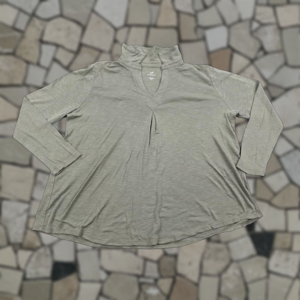 J. Jill VINTAGE J Jill Shirt Womens Large Petite Sage Green Pima Center-Pleat Tunic Popover Top Ladies Linen? Size L / US 10 / IT 46 - 1 Thumbnail