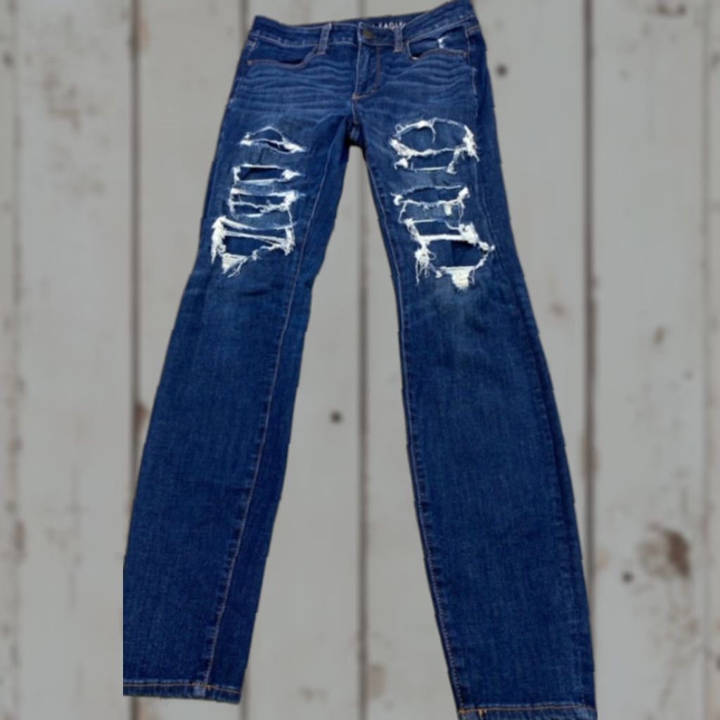 American Eagle Outfitters VINTAGE American Eagle Next Level Jeans Womens 6 Long Denim Blue High Rise Jegging Size 28" / US 6 / IT 42 - 1 Thumbnail