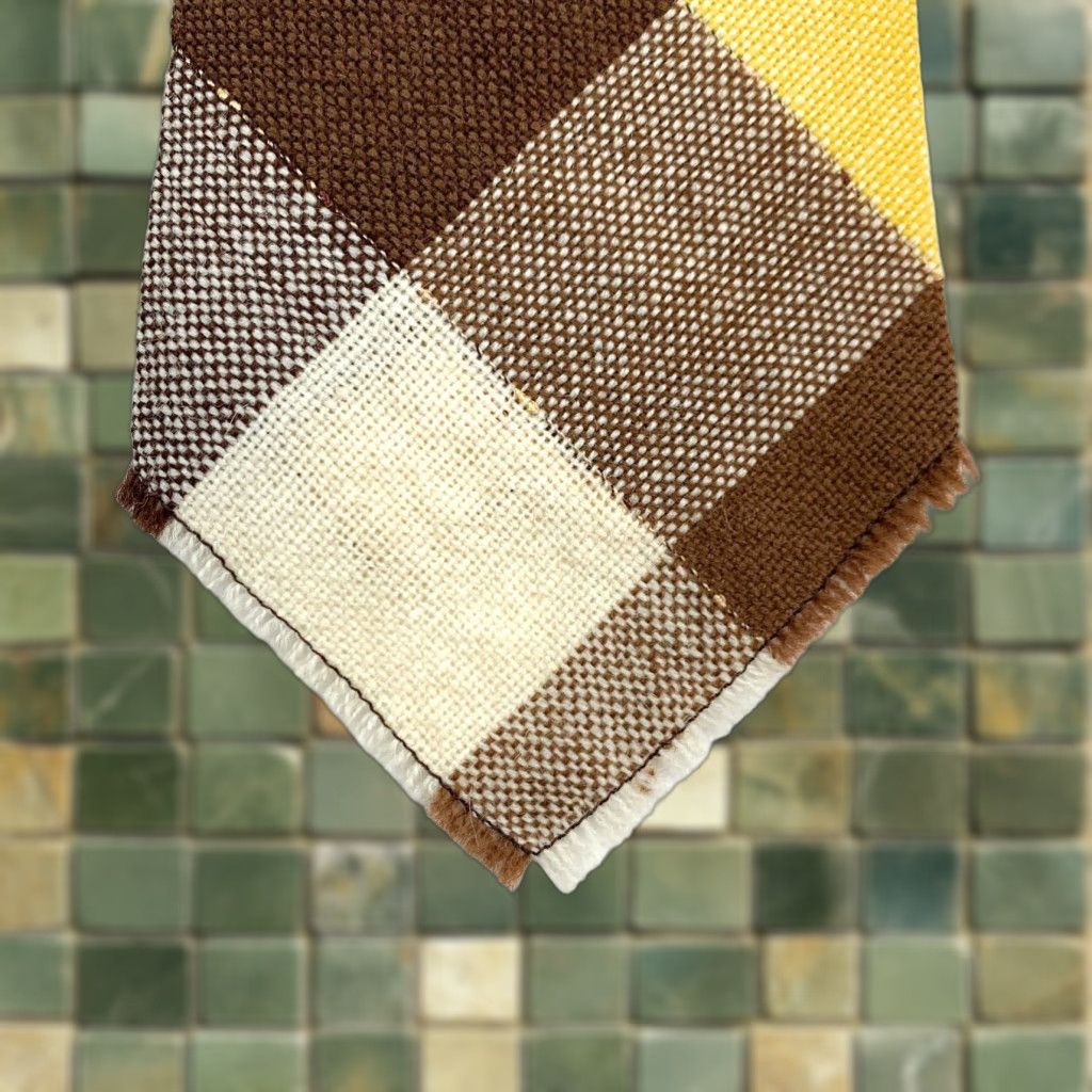 Vintage VINTAGE Manitou Handwoven Tie Shirt Mens Wool Plaids & Checks 1950s Pikes Peak Weavers Brown Yellow 4" x 44" Size ONE SIZE - 1 Thumbnail