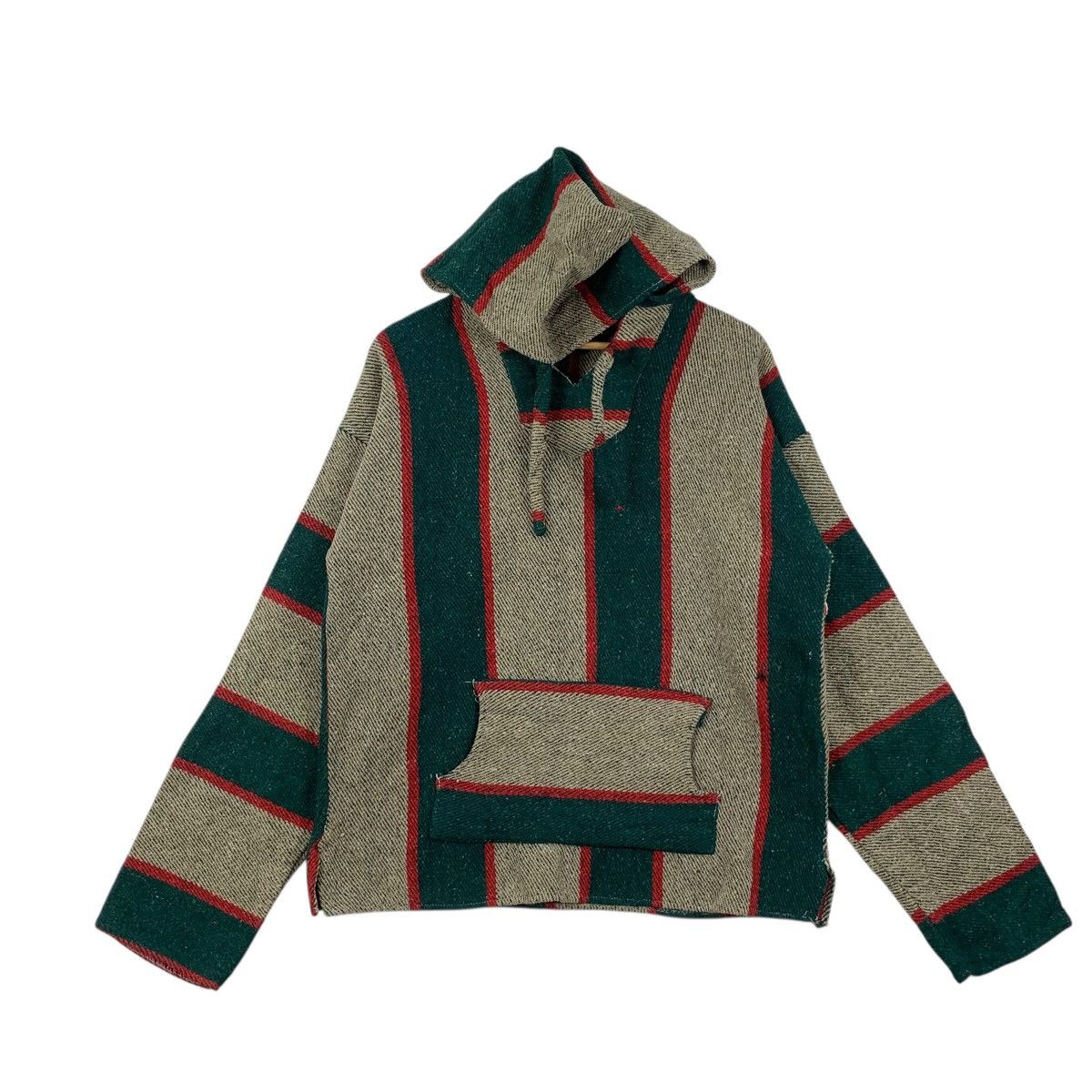 Vintage 80s MEXICAN BAJA PONCHO Rug Drug Woven Hoodie