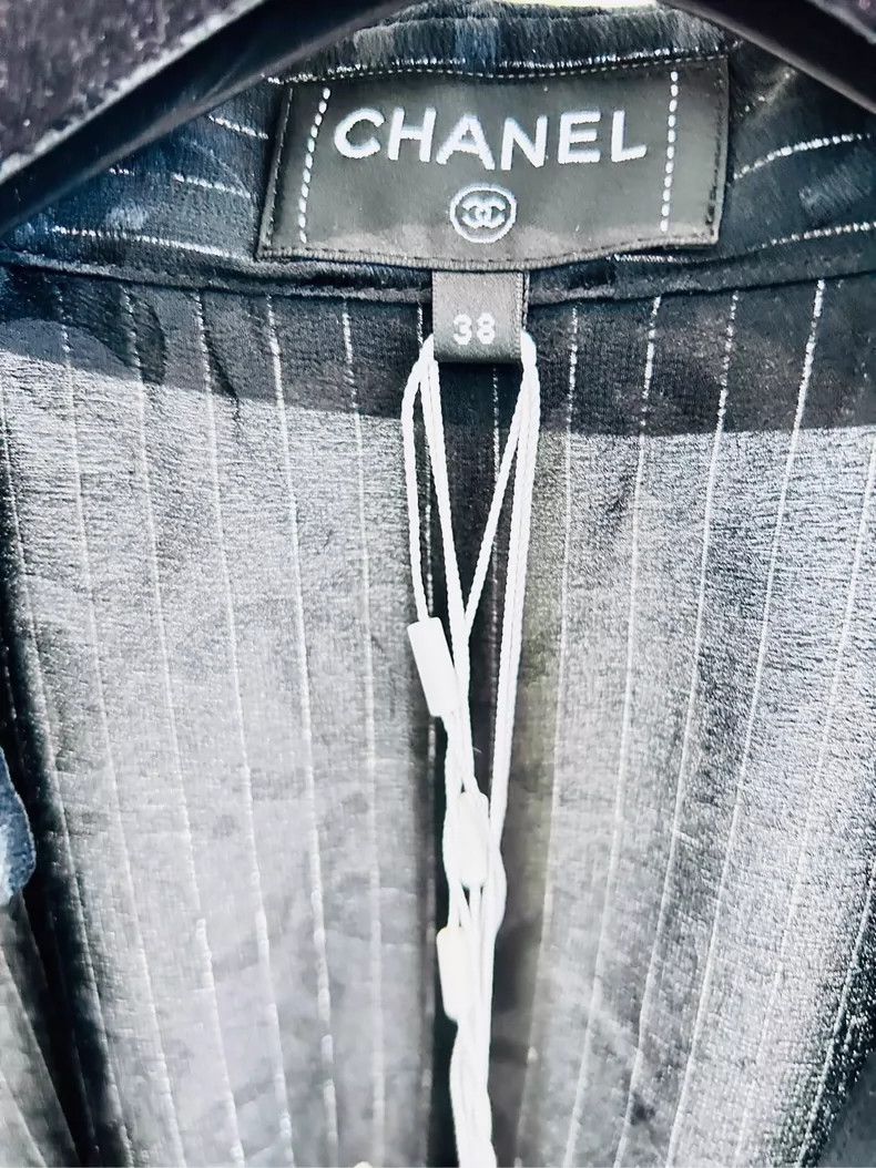 Chanel 23P black logo dark striped shirt