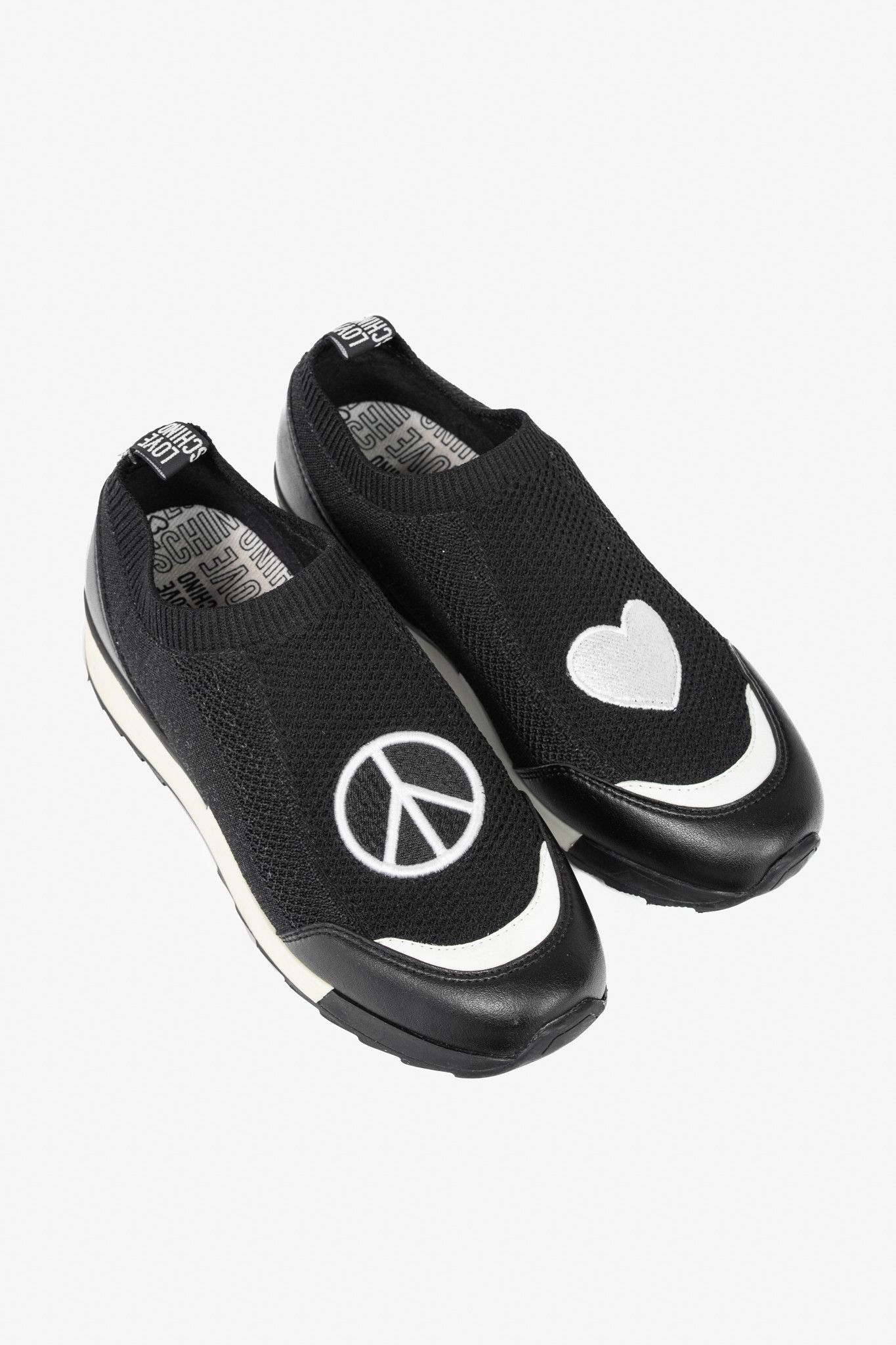 Love Moschino Love Moschino Black Love & Peace Slip-On Knit Sneakers Size US 5.5 / IT 35.5 - 1 Thumbnail