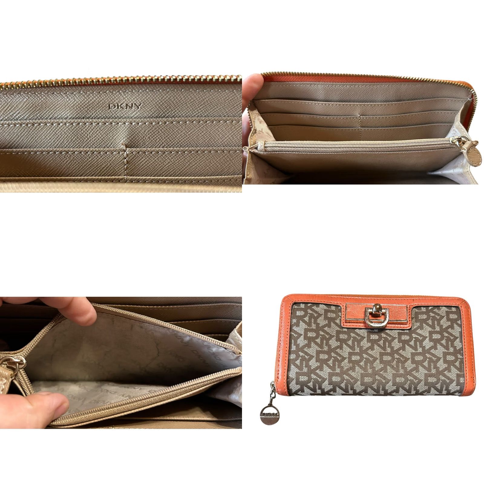 DKNY DKNY Monogram Bryant Women's Wallet Orange & Beige Logo Leather Clutch Size ONE SIZE - 10 Thumbnail