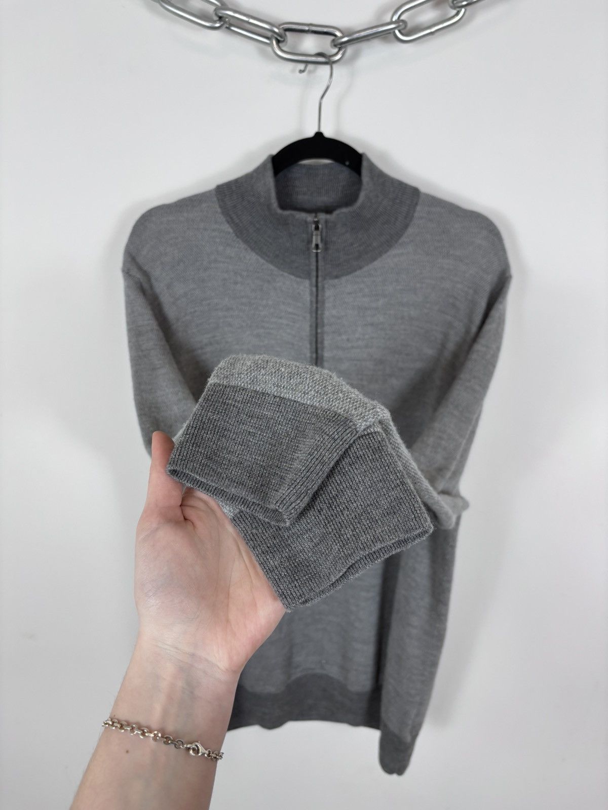 Brooks Brothers Brooks Brothers Men’s Grey Wool 1/4 Zip Knit Sweater Size US L / EU 52-54 / 3 - 9 Thumbnail