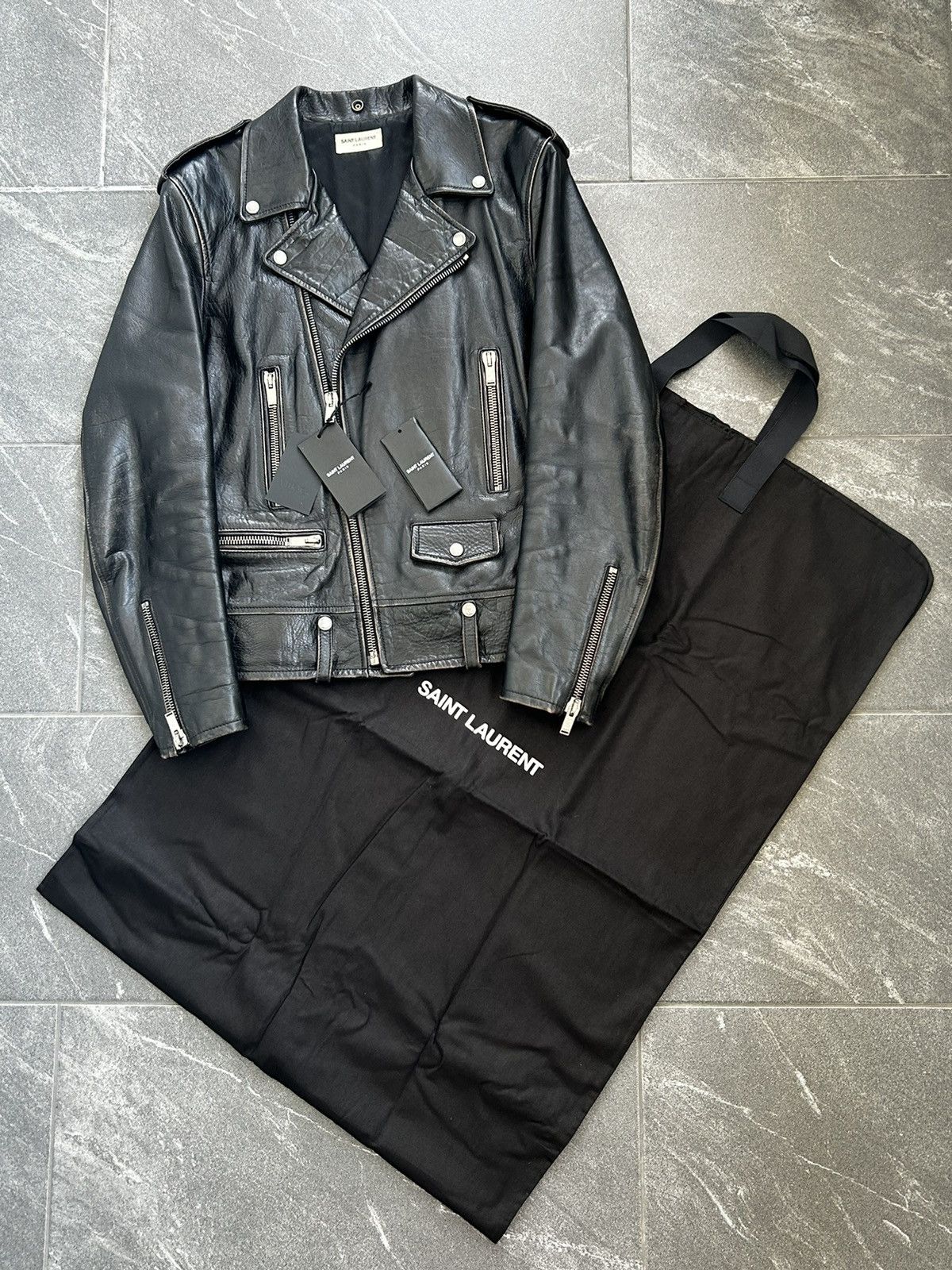 Saint Laurent Paris Saint Laurent Ramones leather jacket with big logo on back Size US L / EU 52-54 / 3 - 4 Thumbnail