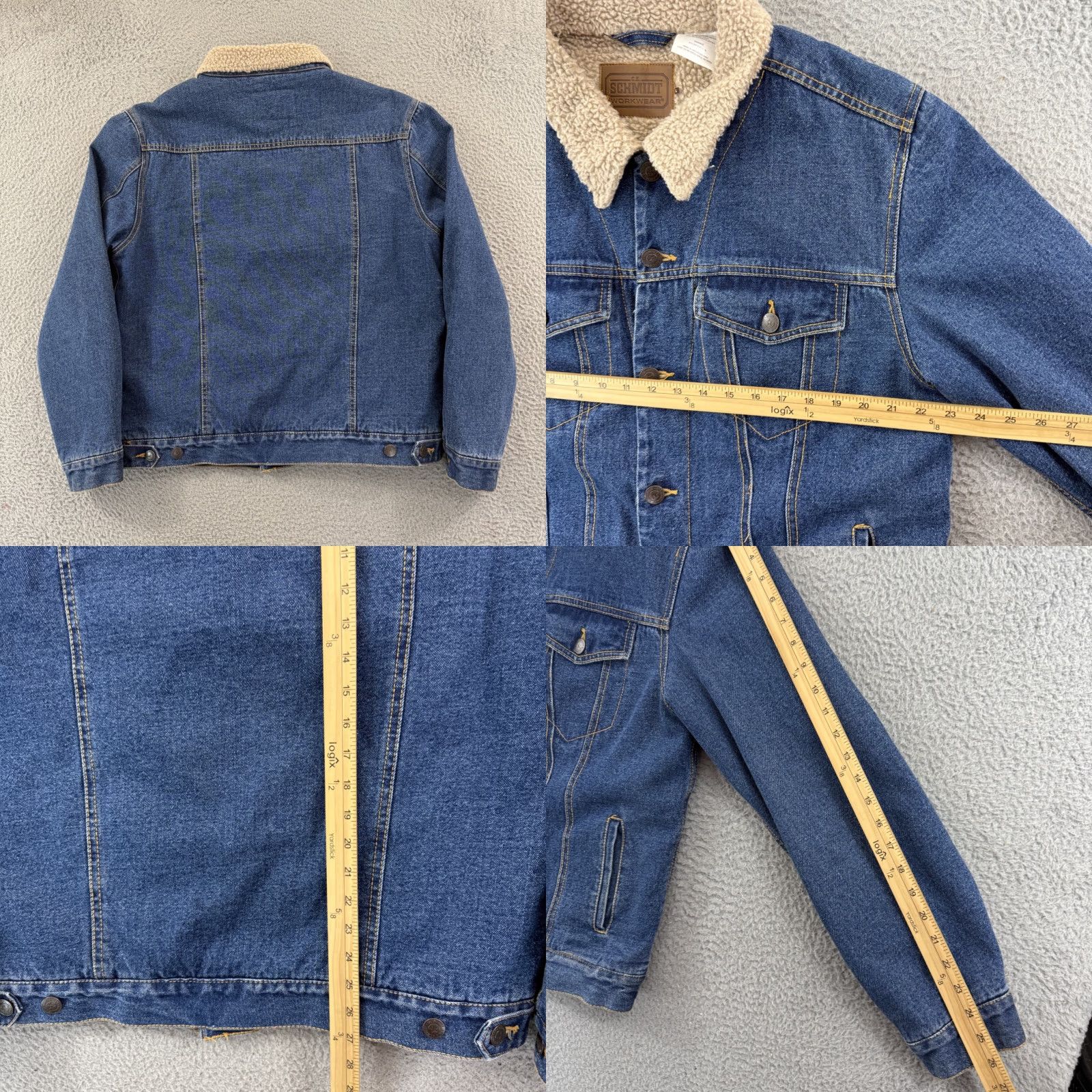 Denime C.E. Schmidt Jacket Mens Large Blue Workwear Denim Sherpa Lined Trucker Jean Size US 33 - 8 Thumbnail