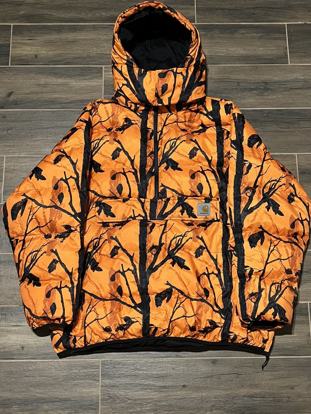 image of Carhartt Wip OG Jones Pullover New Orange Camo L Puffer, Men's (Size Large)