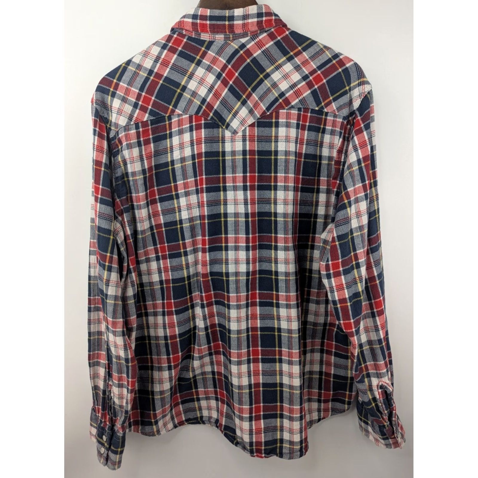 Levi's Levi's Pearl Snap Shirt Men's 2XL Cowboy Western Red Navy Plaid Pockets Cotton Size US XXL / EU 58 / 5 - 4 Thumbnail