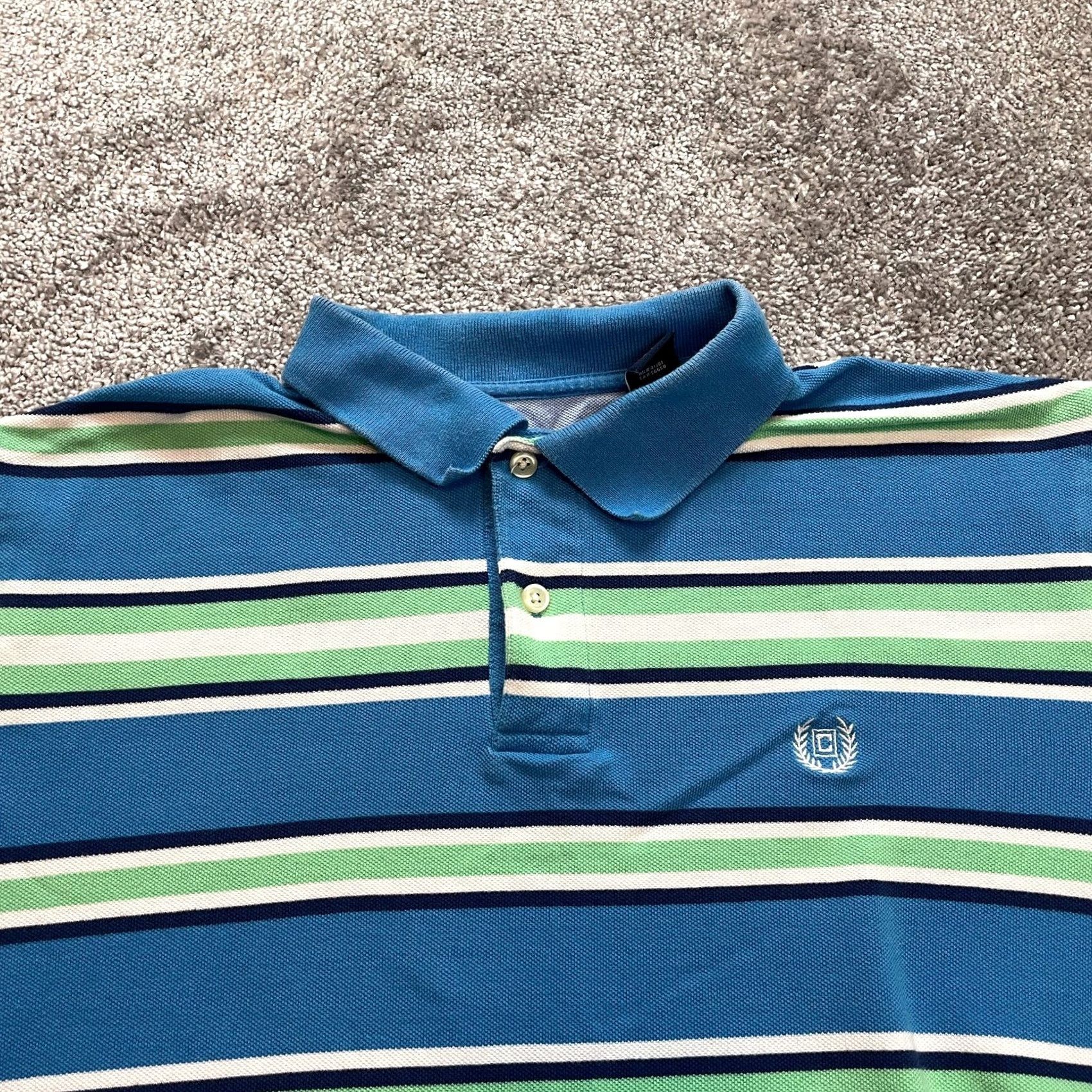 Chaps Chaps Polo Shirt Mens L Blue Green Striped Golf Logo Rugby Cotton Preppy Shirt Men Large Blue Size US L / EU 52-54 / 3 - 2 Thumbnail