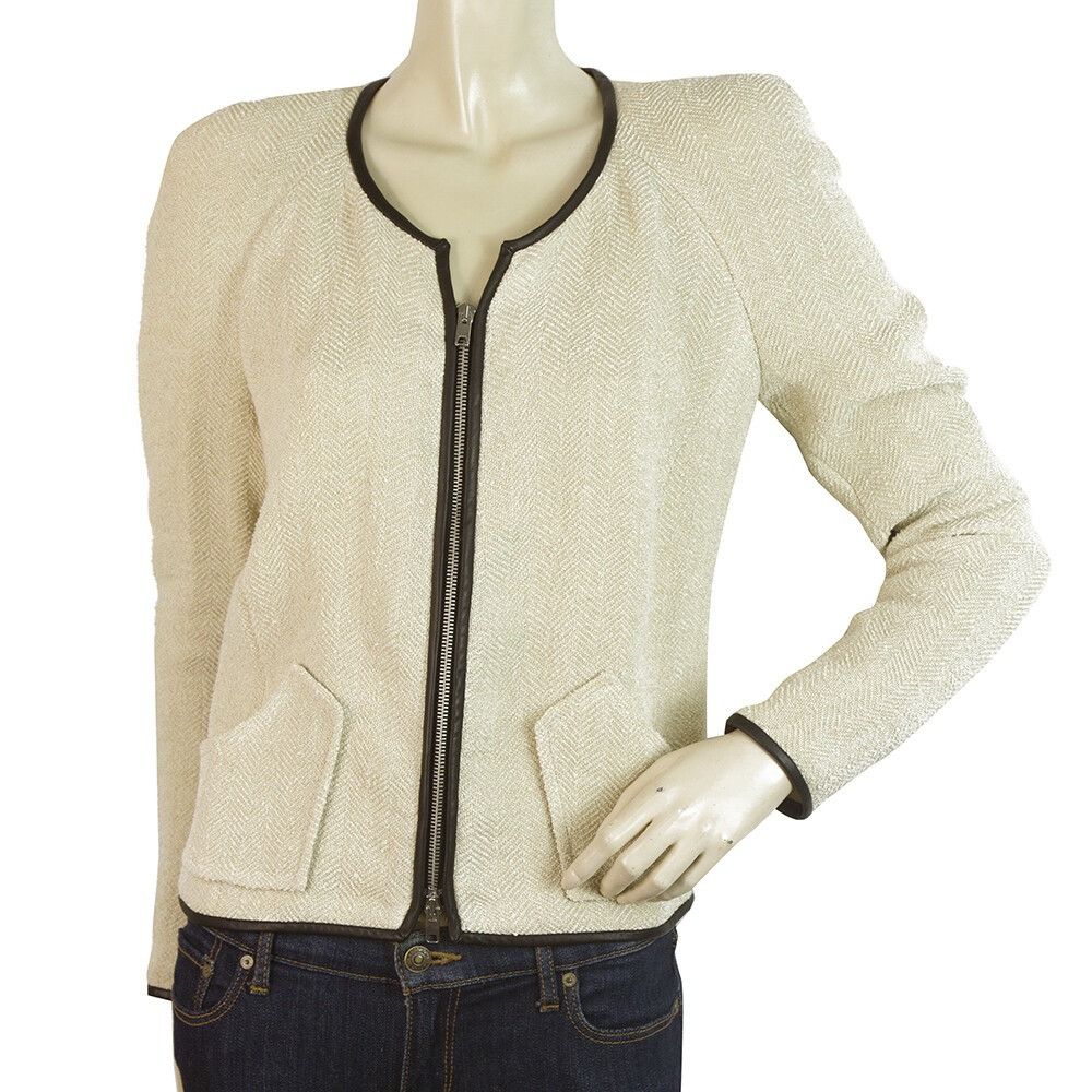 Isabel Marant Isabel Marant Ecru Herringbone Black Leather Trim Zipper Car Size XS / US 0-2 / IT 36-38 - 1 Thumbnail