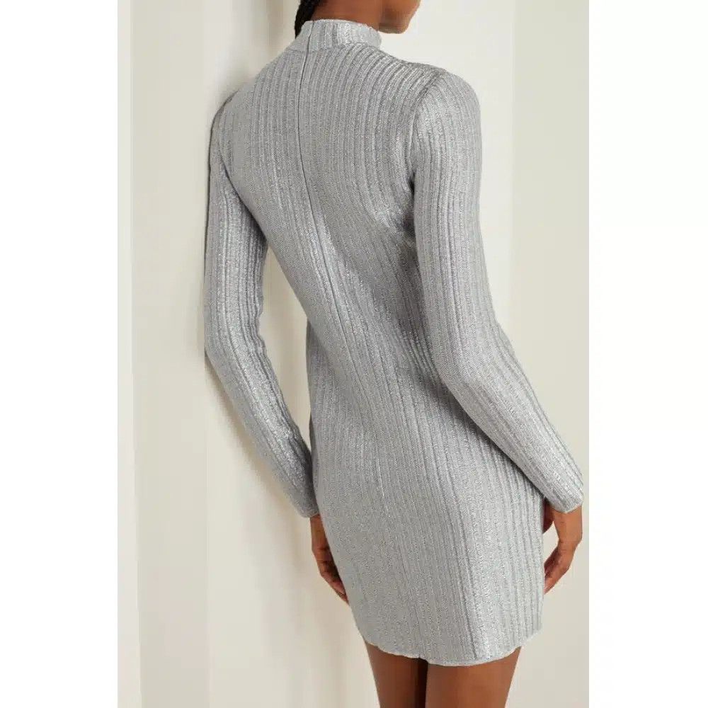 Tom Ford o1loc1c0625 ACK395 Metallic Ribbed Cotton-blend Mini Dress Size M / US 6-8 / IT 42-44 - 3 Thumbnail
