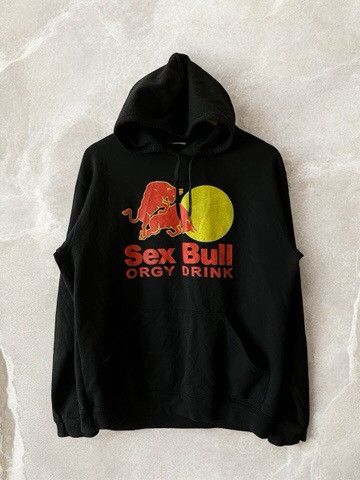 Band Tees × Red Bull × Vintage SEX BULL ORGY DRINK VINTAGE Hoodie funny hooded red logo y2k Size US M / EU 48-50 / 2 - 2 Thumbnail