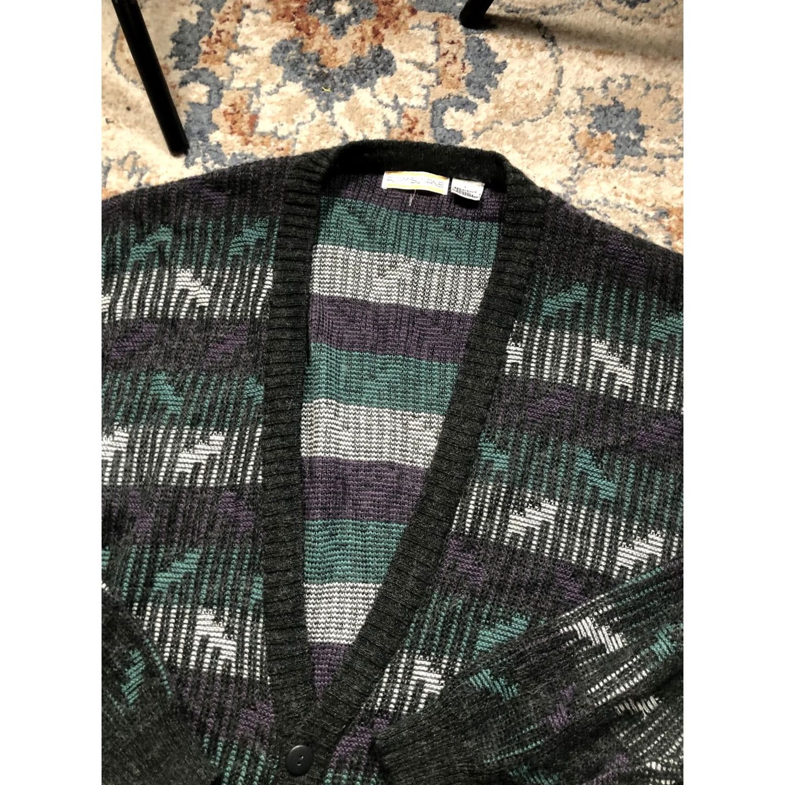 Vintage VINTAGE Adam Sloane Cardigan Sweater Mens Large Gray Green Wool Blend 80s 90s Size US L / EU 52-54 / 3 - 6 Thumbnail