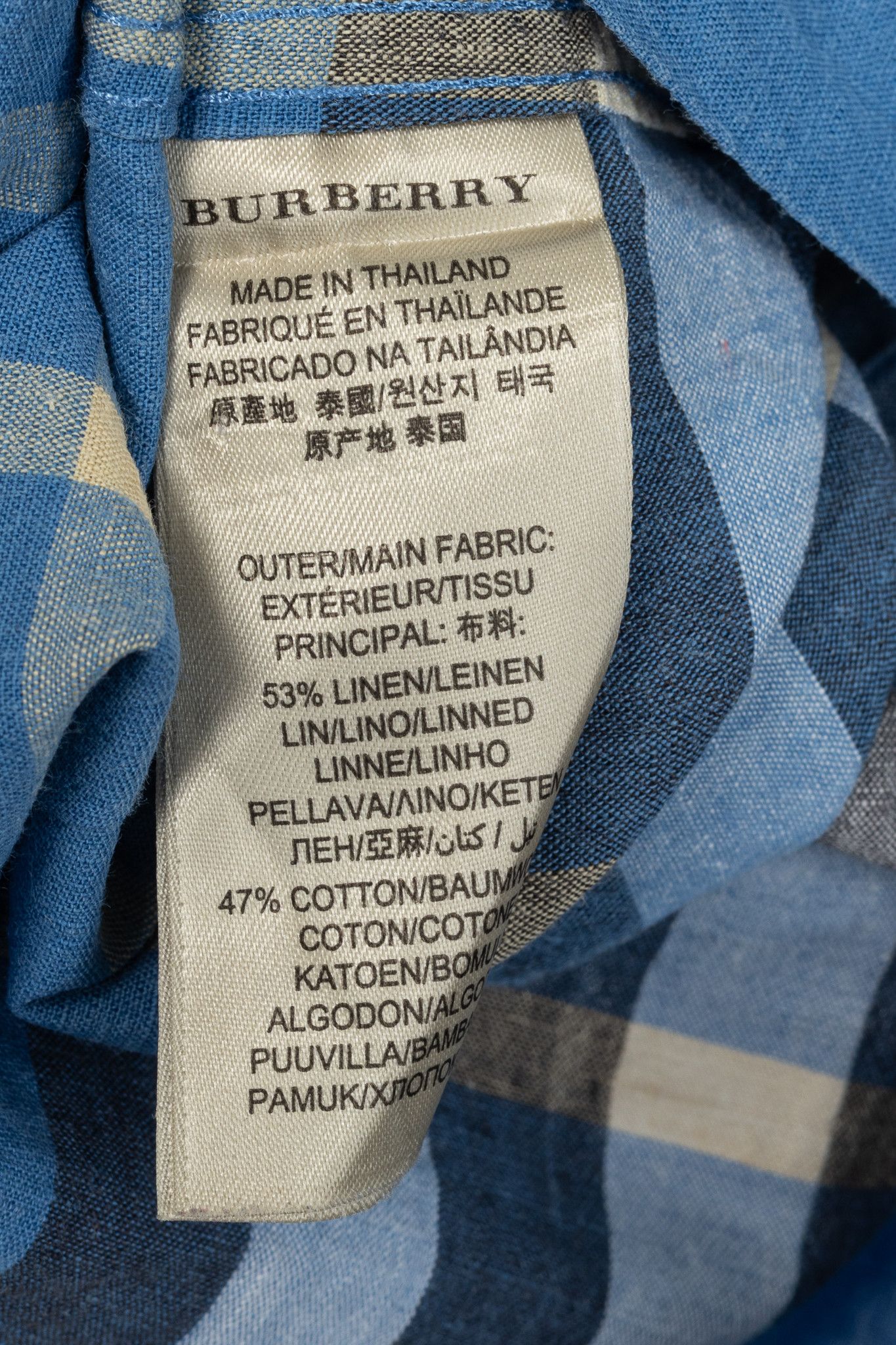 Burberry Burberry Brit Blue Check Cotton Linen Buttoned Shirt Size US XL / EU 56 / 4 - 9 Thumbnail