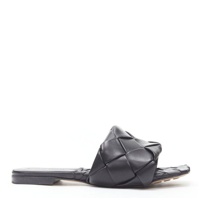 Bottega Veneta BOTTEGA VENETA Lido black padded Intrecciato woven square toe slides EU38.5 Size US 8.5 / IT 38.5 - 1 Thumbnail