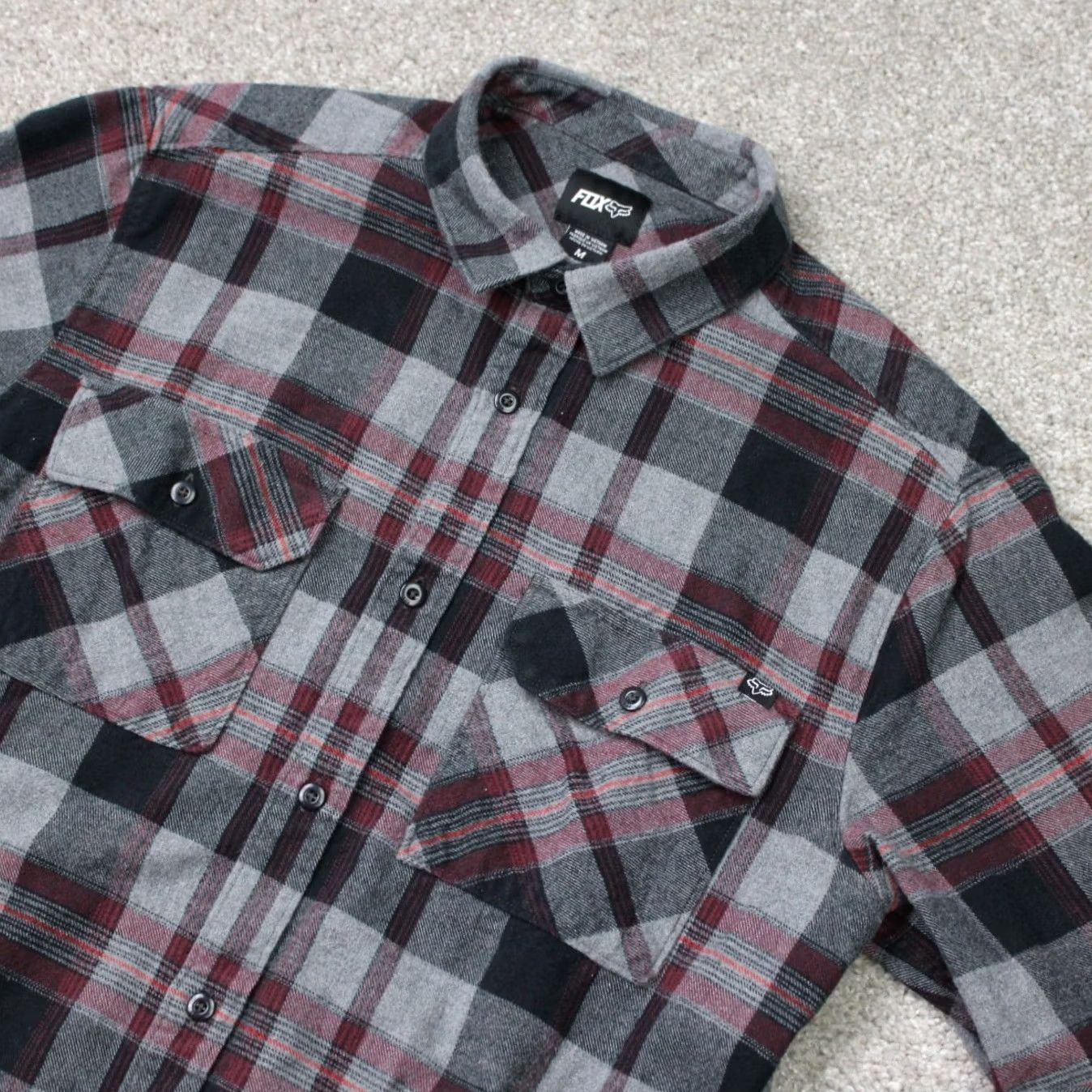 Fox Racing Fox Racing Shirt Men Medium Gray/Red Plaid Flannel 100% Cotton Long Sleeve Button Up Casual Outdoor Vintage? Size US M / EU 48-50 / 2 - 3 Thumbnail