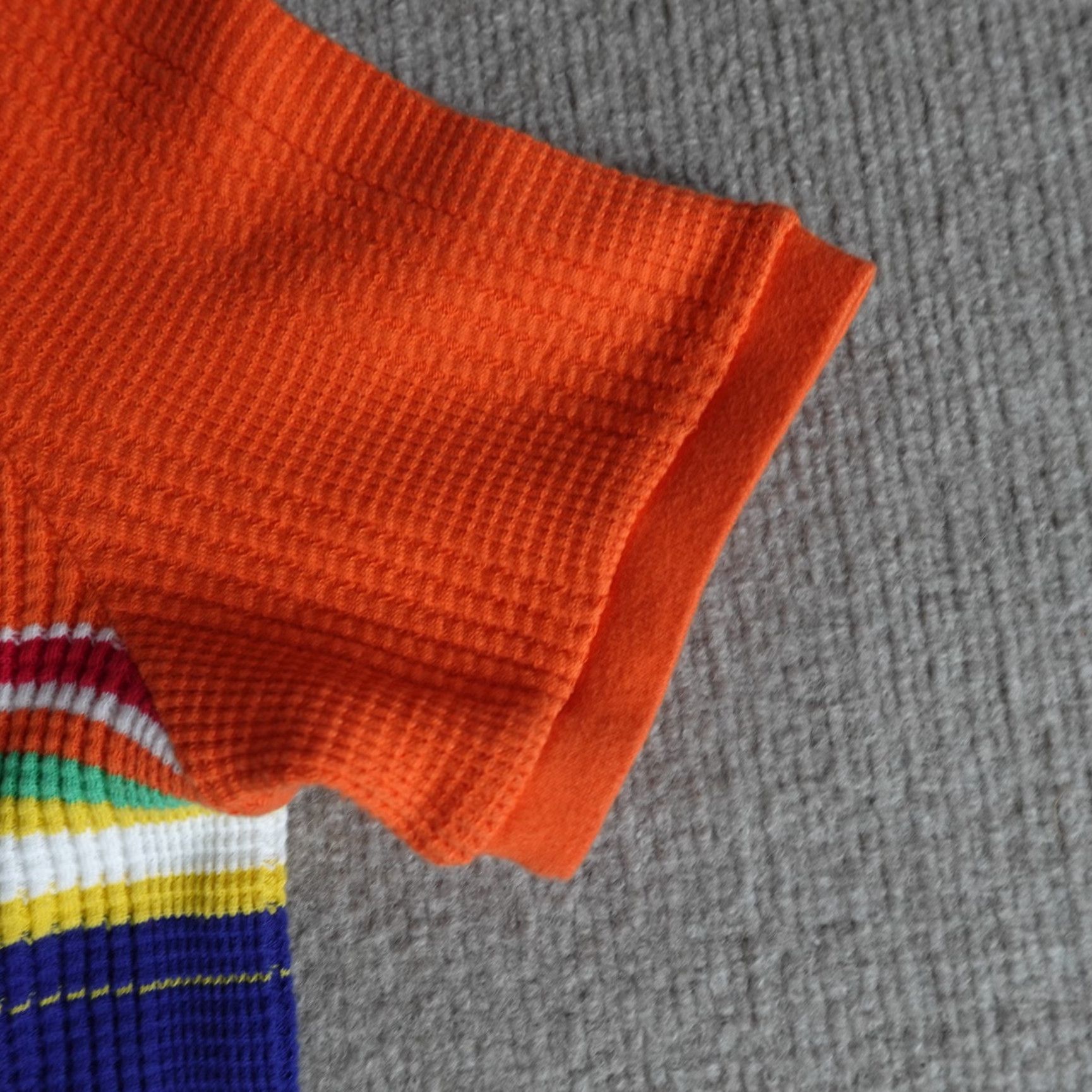 Polo Ralph Lauren VINTAGE Polo Ralph Lauren Mens Shirt L Orange Striped Knit Short Sleeve Crew Neck Ribbed Waffle Polo Ralph Lauren Shirt Size US L / EU 52-54 / 3 - 6 Thumbnail