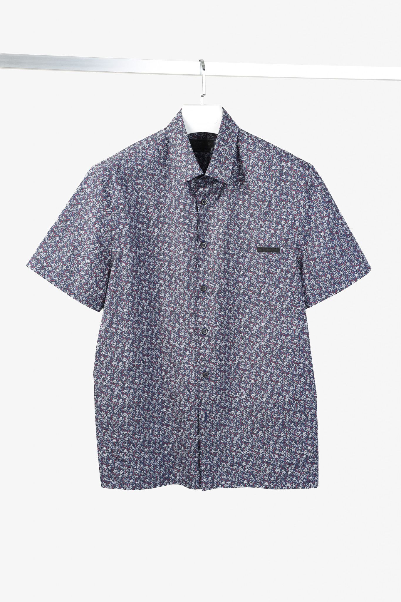 Prada Navy Lion-Print Cotton Short-Sleeve Button-Up Shirt
