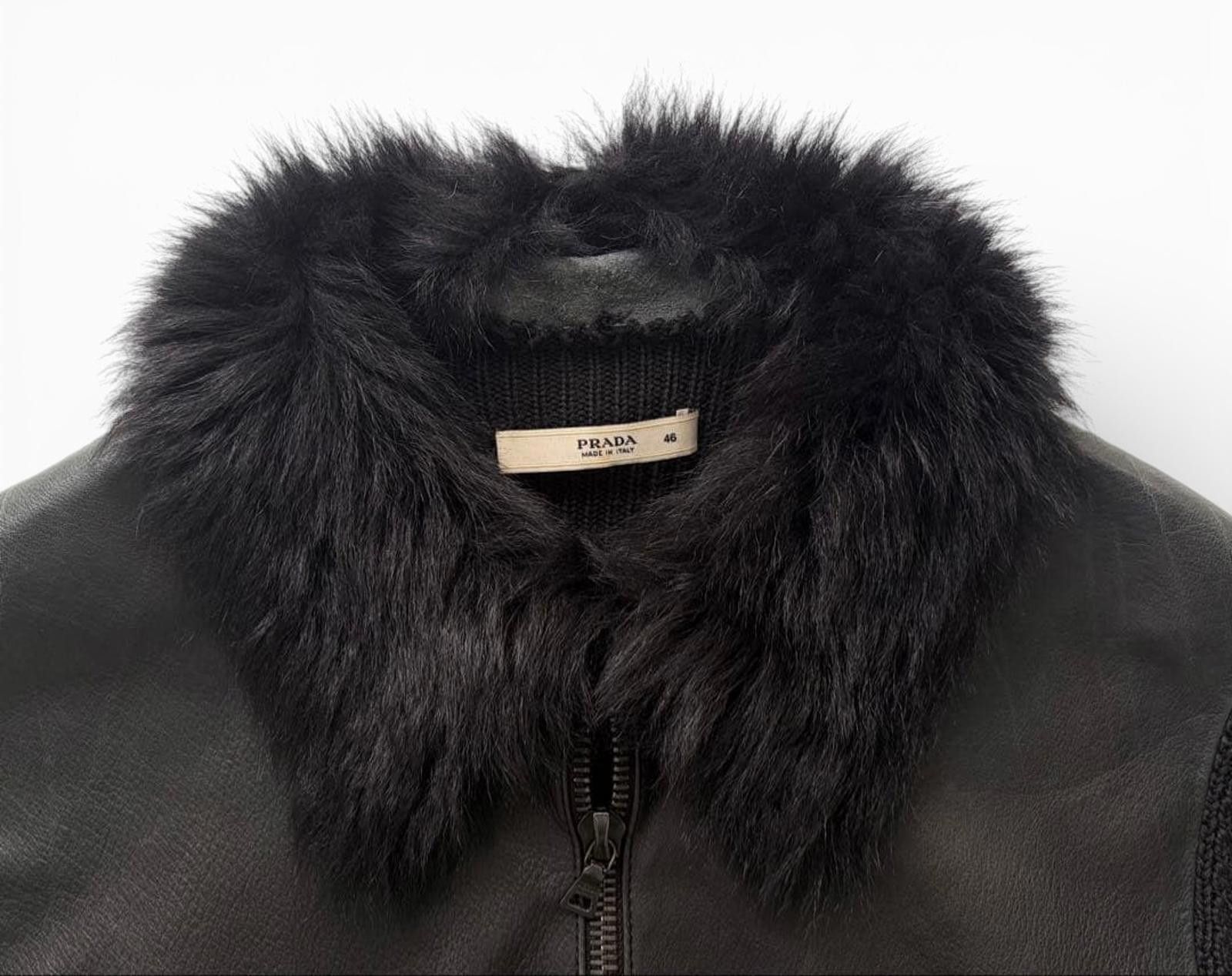 Prada Prada - Black Leather and Knit Jacket with Fur Collar Size S / US 4 / IT 40 - 6 Thumbnail