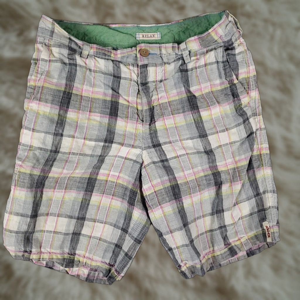 Tommy Bahama Tommy Bahama Shorts Mens Size 32 Gray Blue Plaid Linen Casual Flat Front Chino Size US 32 / EU 48 - 1 Thumbnail