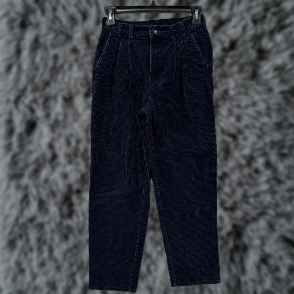 Lands' End VINTAGE Talbots Corduroy Pants 14 Blue Pleated Pockets 26 Inseam 25 Waist Women Dress Pants Cotton Dark Academia Size 36" / US 14 / IT 50 - 1 Thumbnail