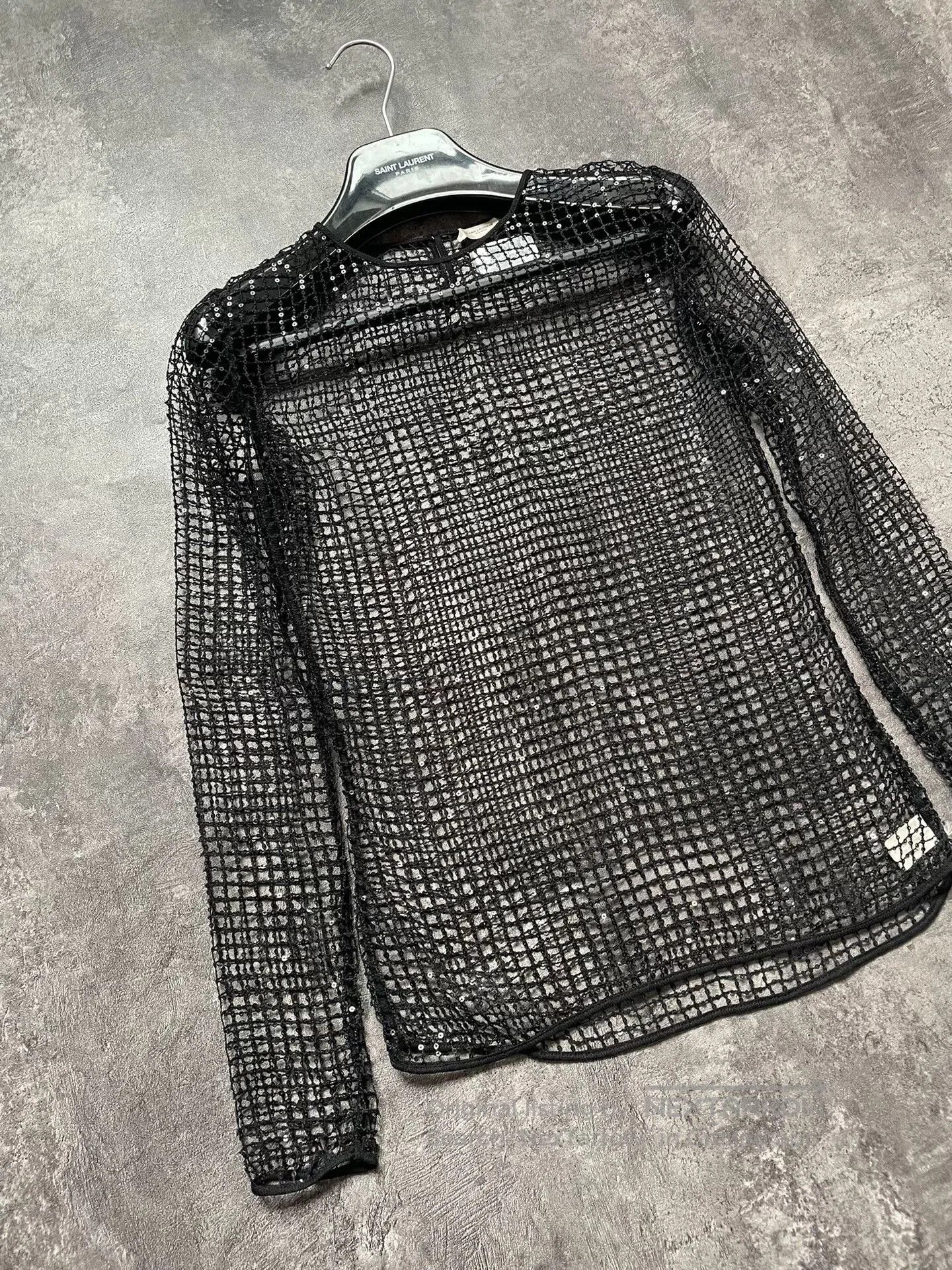 Saint Laurent Paris Saint Laurent Black Mesh Sequin Top. Size M / US 6-8 / IT 42-44 - 2 Thumbnail