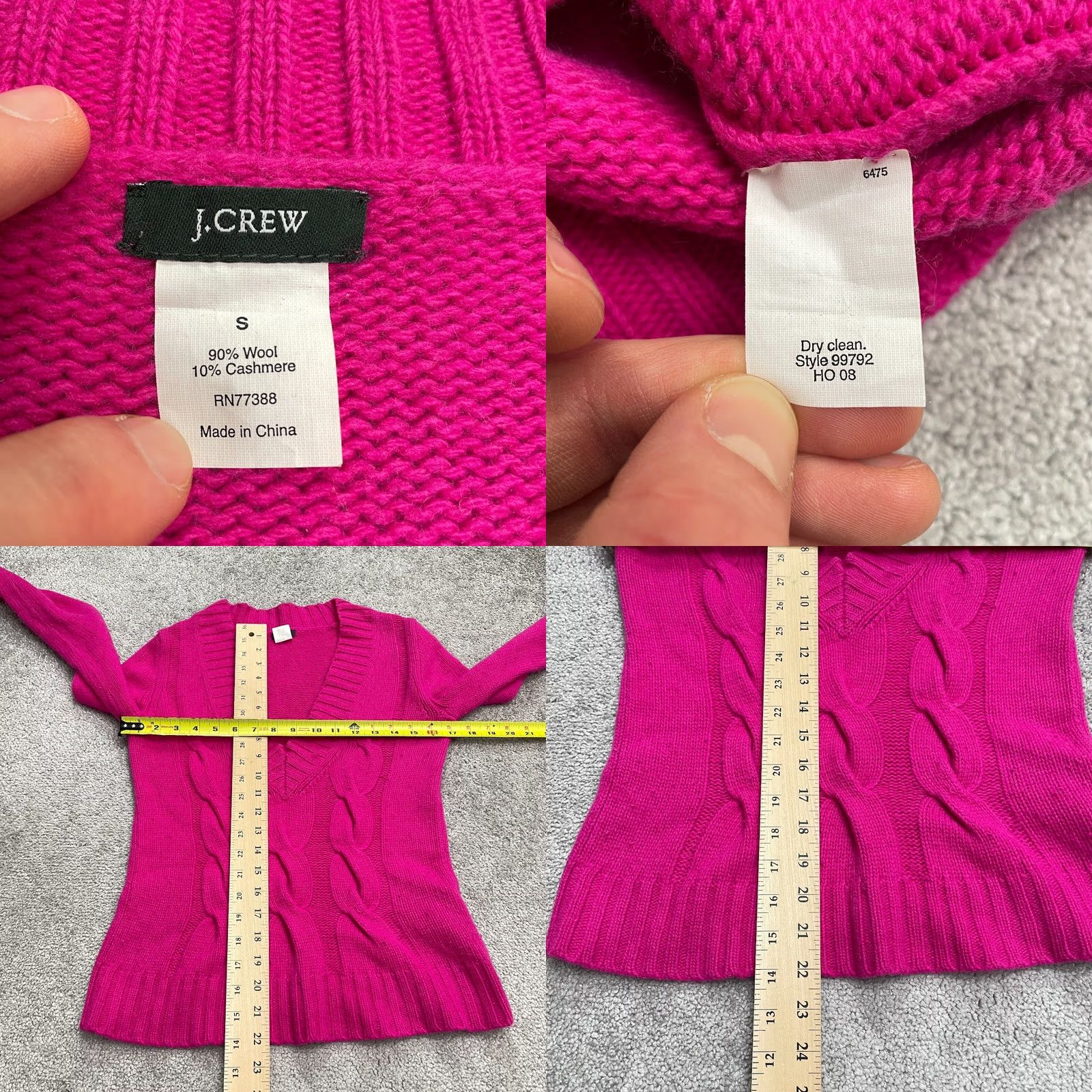J.Crew J. Crew Wool Cashmere Cable Knit Sweater Womens Small Pink V-Neck Pullover Size S / US 4 / IT 40 - 8 Thumbnail