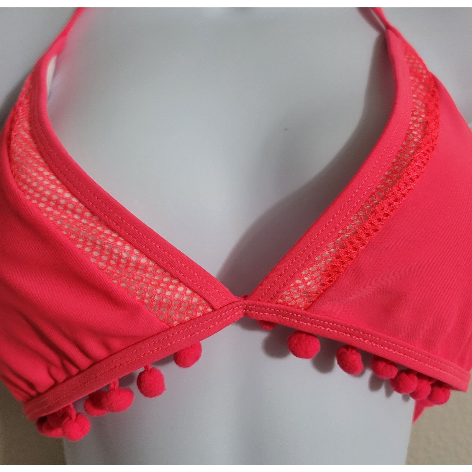 Other Bright Pink Triangle Bikini Top L Mesh Fuzzy Balls On Trim Size ONE SIZE - 5 Thumbnail