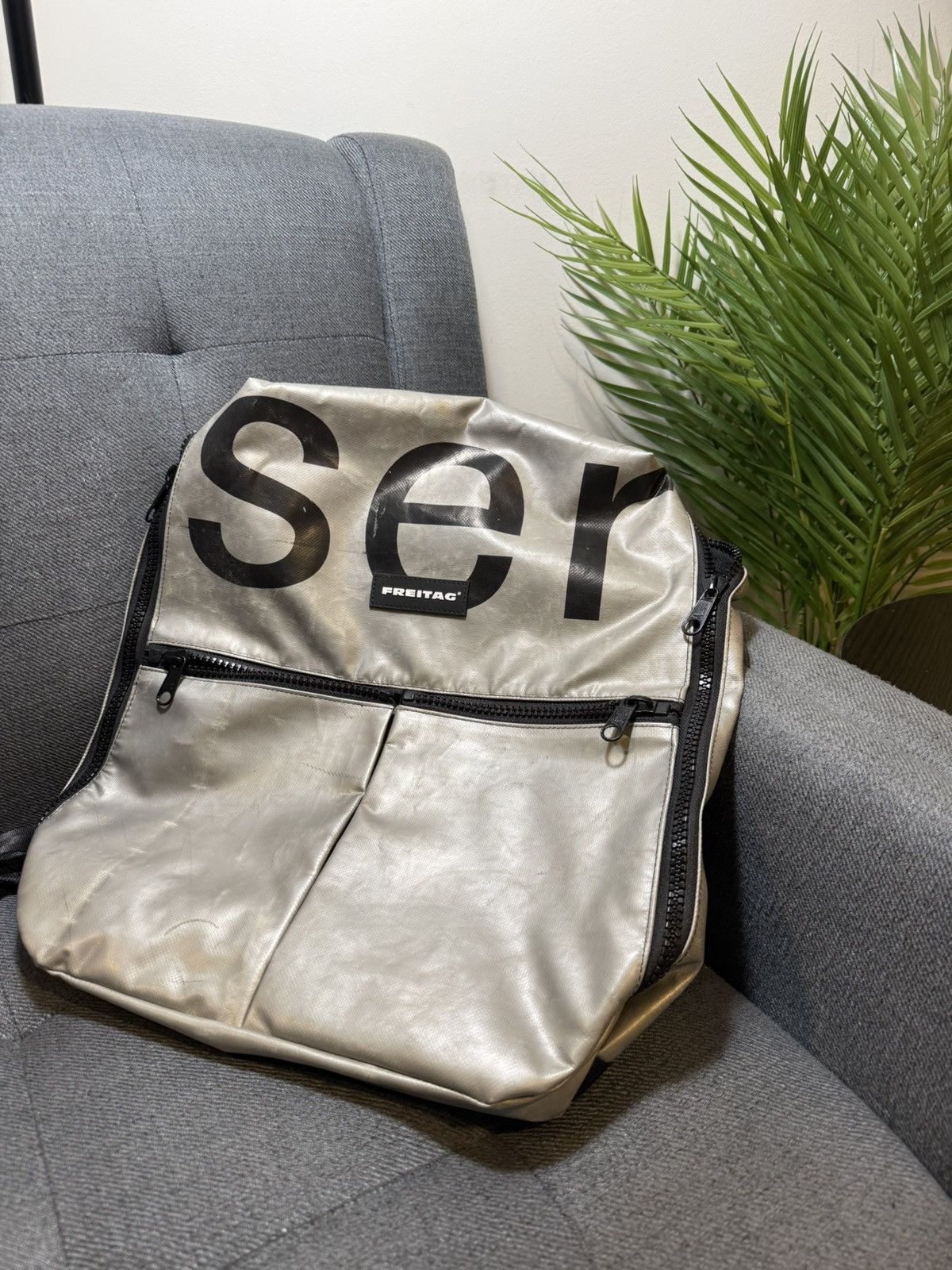 Freitag Freitag Recycled Tarp Backpack “Ser” Print – Silver/Black Size ONE SIZE - 1 Thumbnail