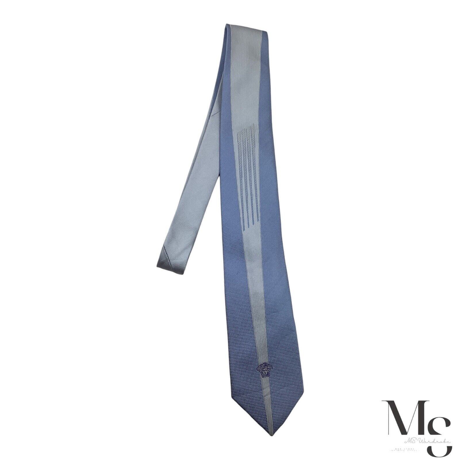 Versace VERSACE Blue Striped Medusa Head Logo Made In Italy Silk Tie Size ONE SIZE - 6 Thumbnail