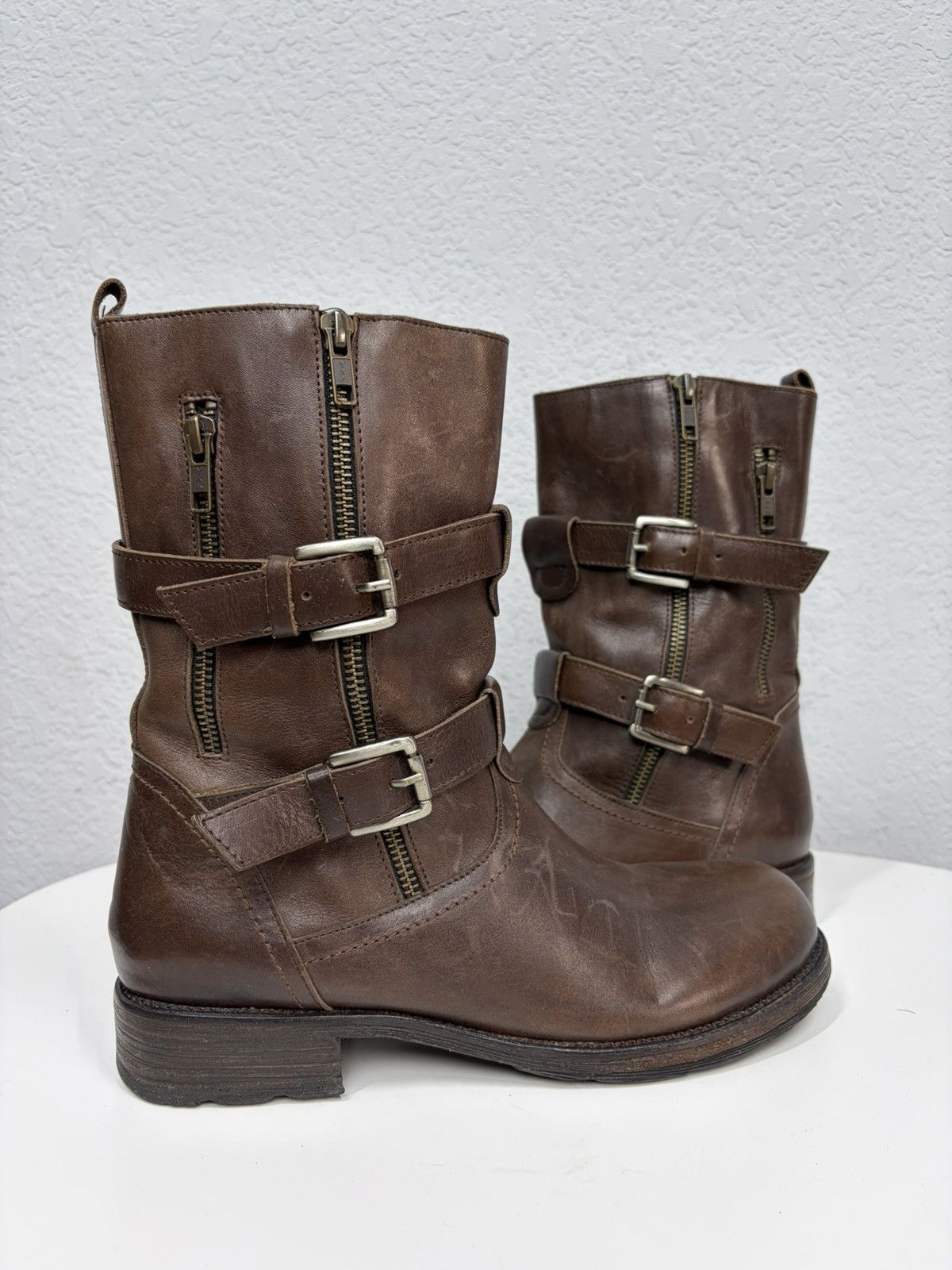 Hedi Slimane AS 98 Vibe Artisan Brown Leather Side Zip Ankle Biker Boots Size US 7.5 / EU 40-41 - 5 Thumbnail