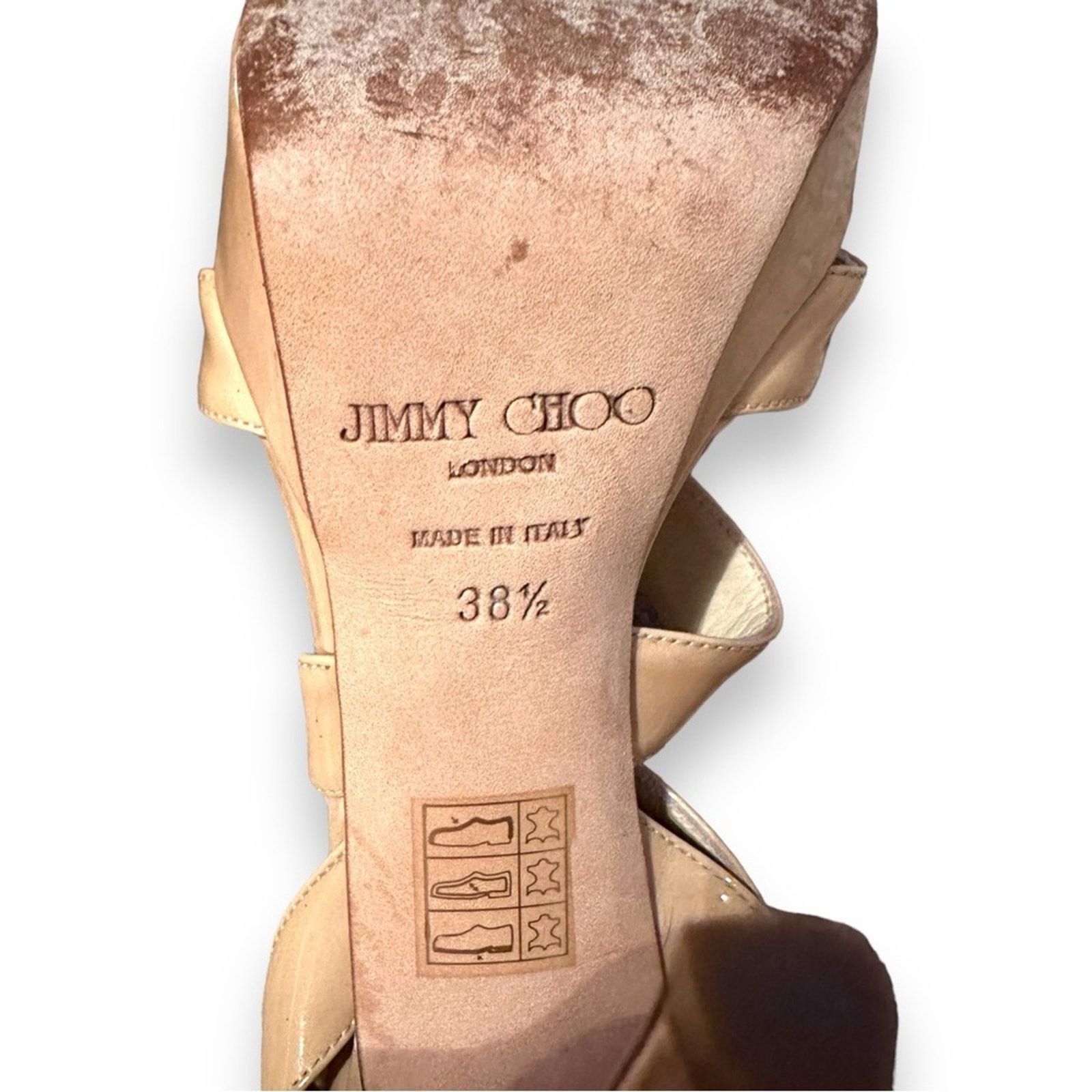 Jimmy Choo Jimmy Choo Beige Patent Leather Vamp Sandals Stiletto Heels Size US 8.5 / IT 38.5 - 12 Thumbnail