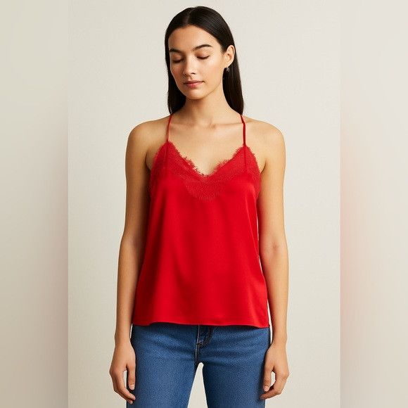 CAMI NYC CAMI NYC Red Silk Lace Trim Camisole Tank Top - Size Small Size S / US 4 / IT 40 - 1 Thumbnail
