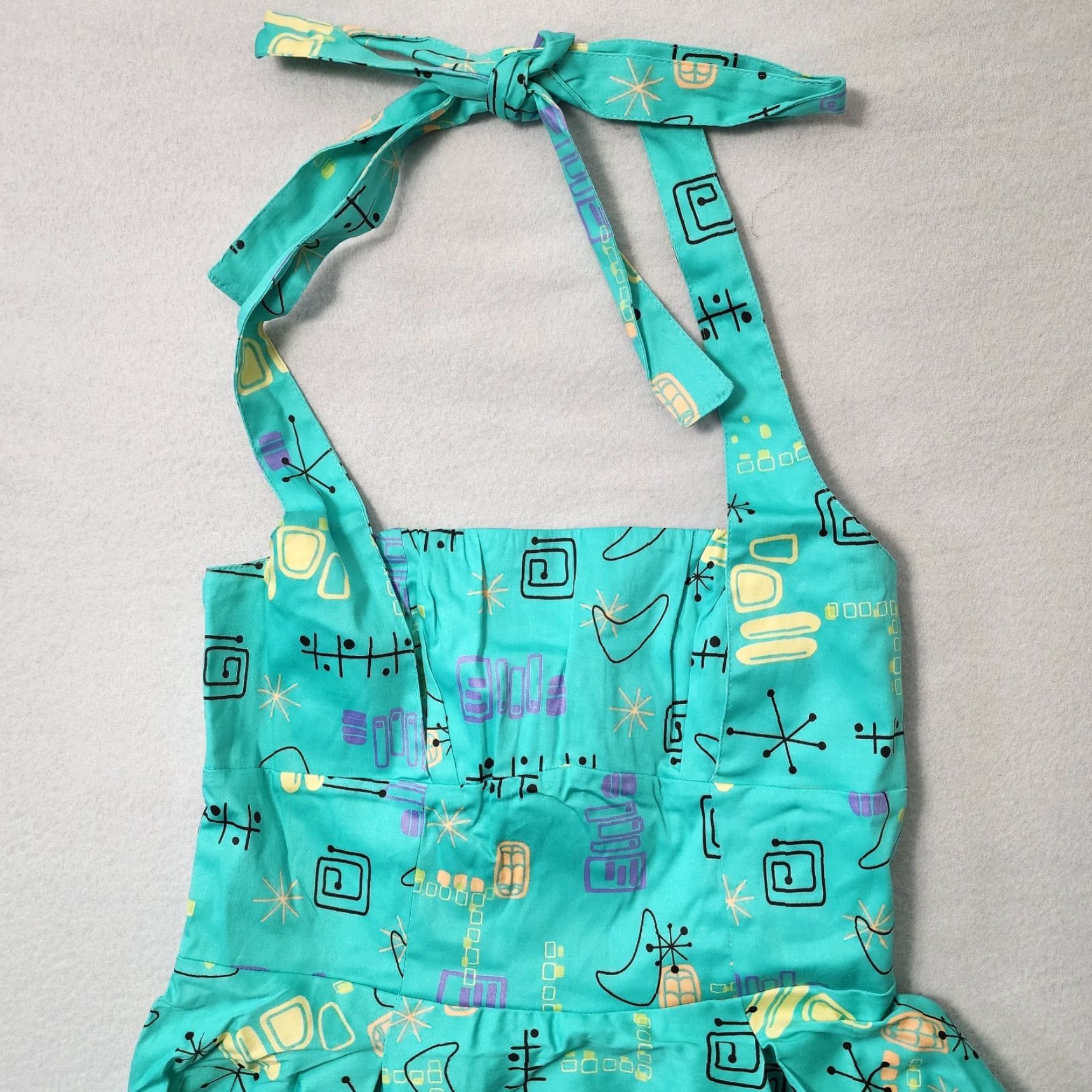 Atomic VINTAGE Pinup Couture Atomic Dress Fit Flare XL Teal 50s Retro Halter Rockabilly Vanity Dress Knee Length with Belt Womens XL Teal Size XL / US 12-14 / IT 48-50 - 3 Thumbnail