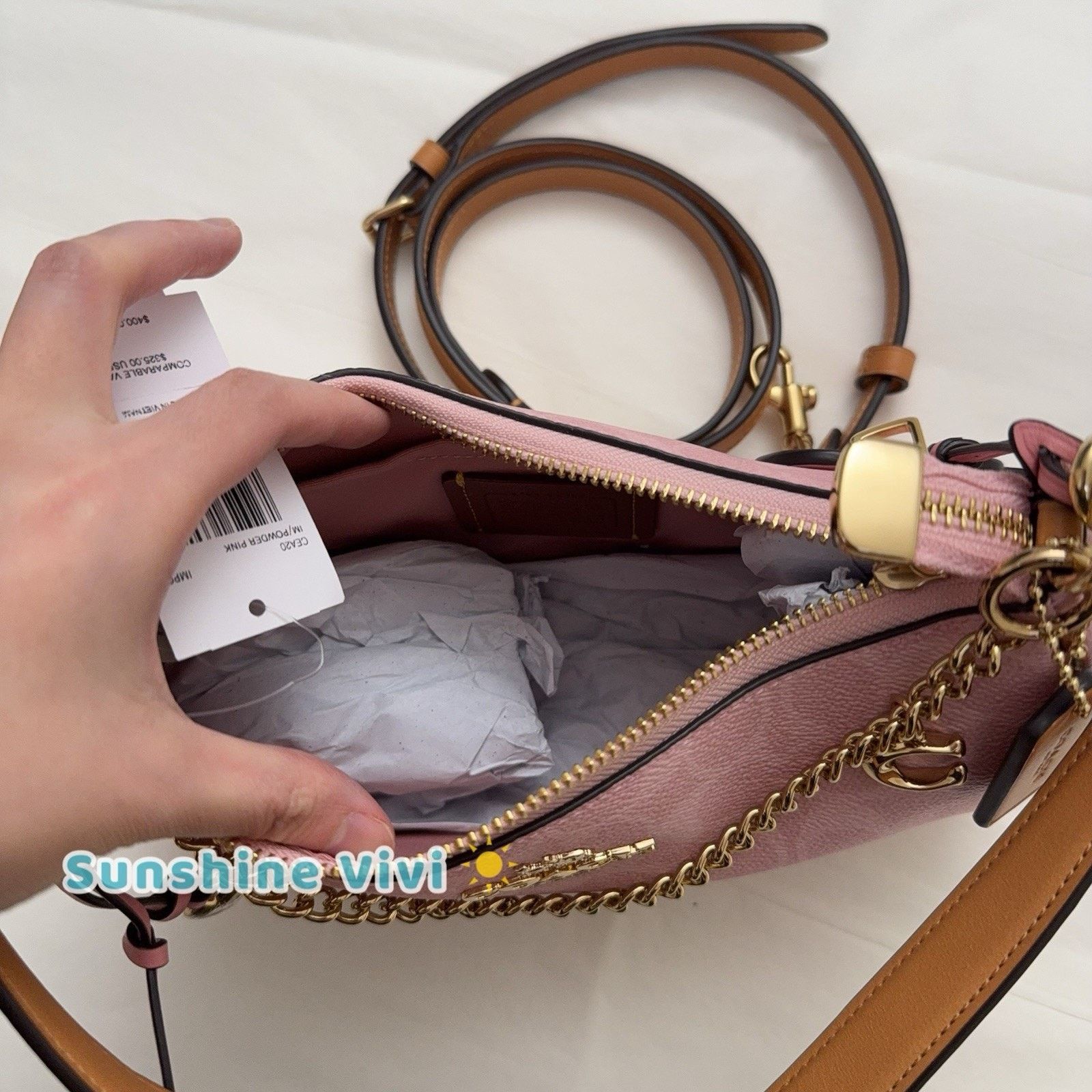 Coach NWT Coach Gold Powder Pink Teri Shoulder Bag Charms CEA20 Size ONE SIZE - 6 Thumbnail
