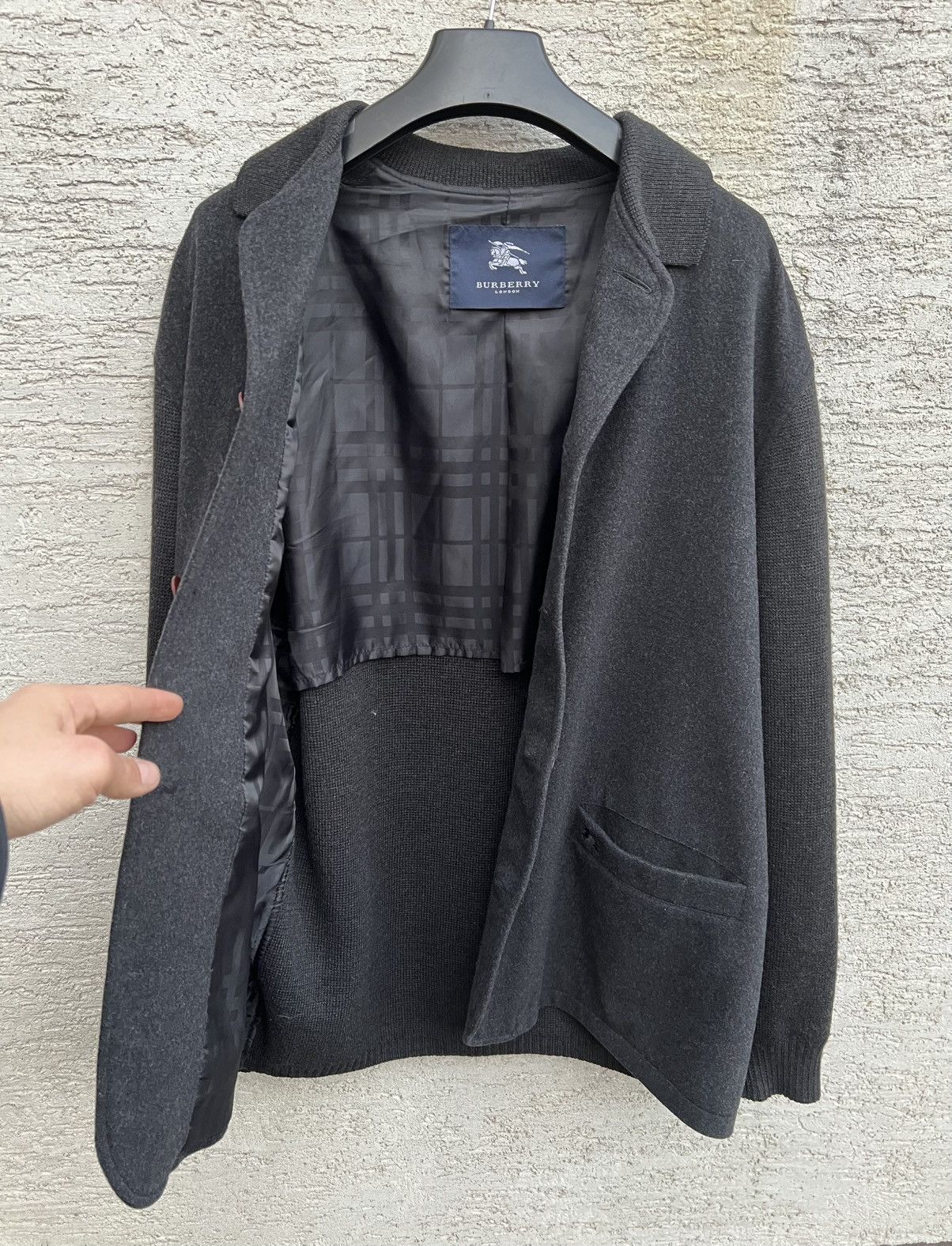 Burberry × Vintage Burberry Wool Gray Jacket Knit Sleeve Coat Size US L / EU 52-54 / 3 - 8 Thumbnail