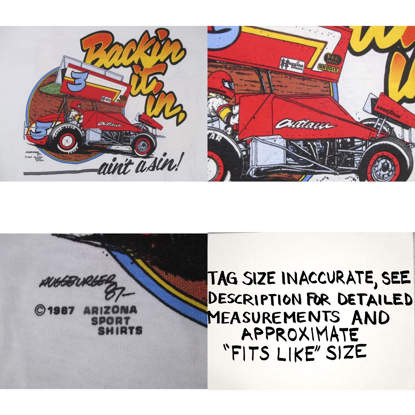 Hanes NOS vintage 80s NARC SPRINT CAR RACING BACKIN IT T-Shirt S/M single stitch Hanes Mens Cotton White 80s Cars Size US S / EU 44-46 / 1 - 8 Thumbnail
