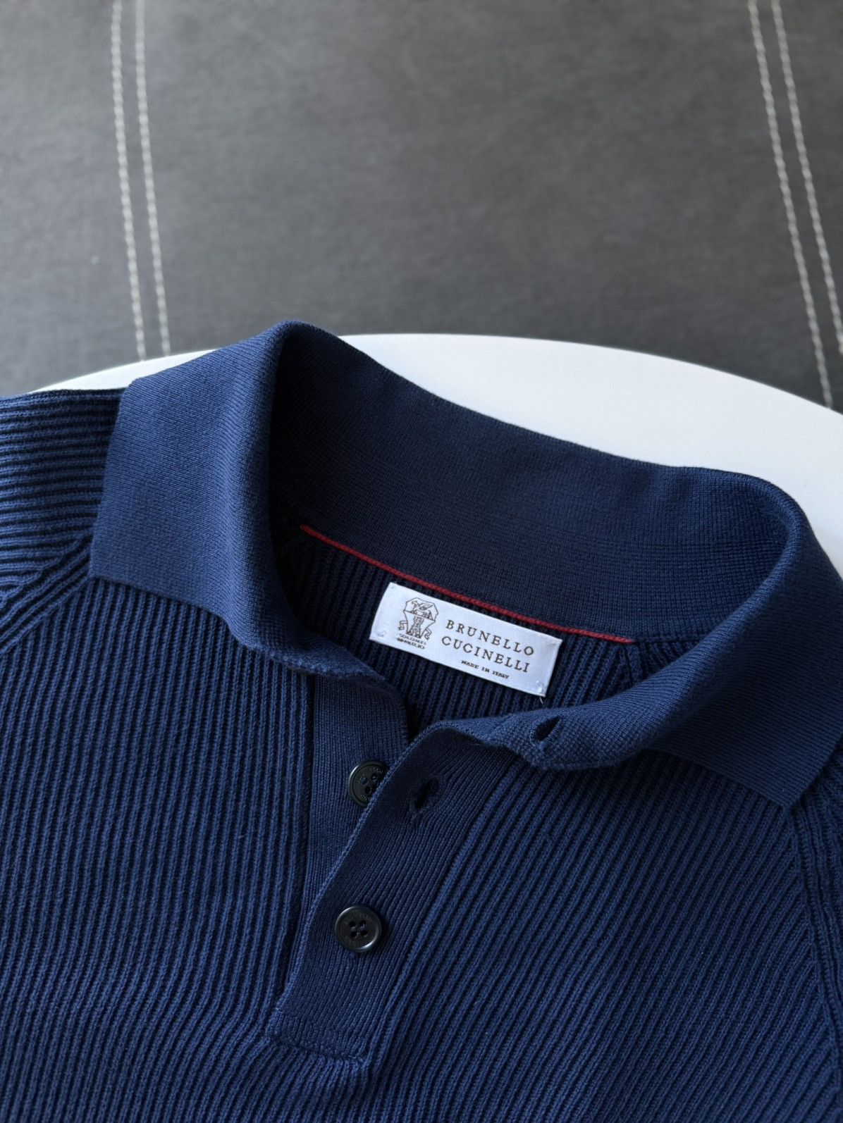 Brunello Cucinelli Brunello Cucinelli Knit Long-sleeved Navy Blue Polo Sweater Size US M / EU 48-50 / 2 - 12 Thumbnail