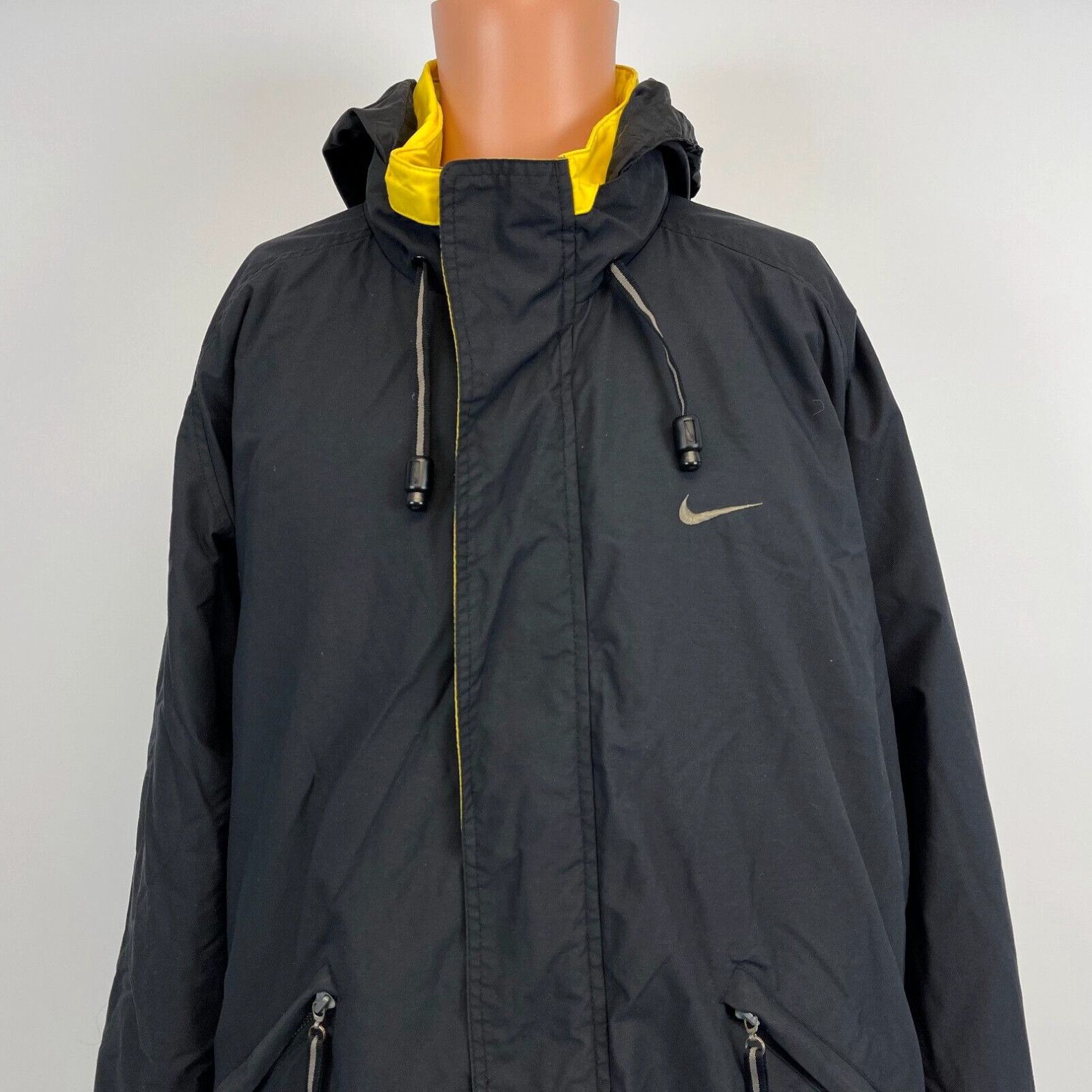 image of Nike Roll Up Hooded Parka Jacket VTG 90's Embroidered Swoosh Black White Tag Xl, Men's