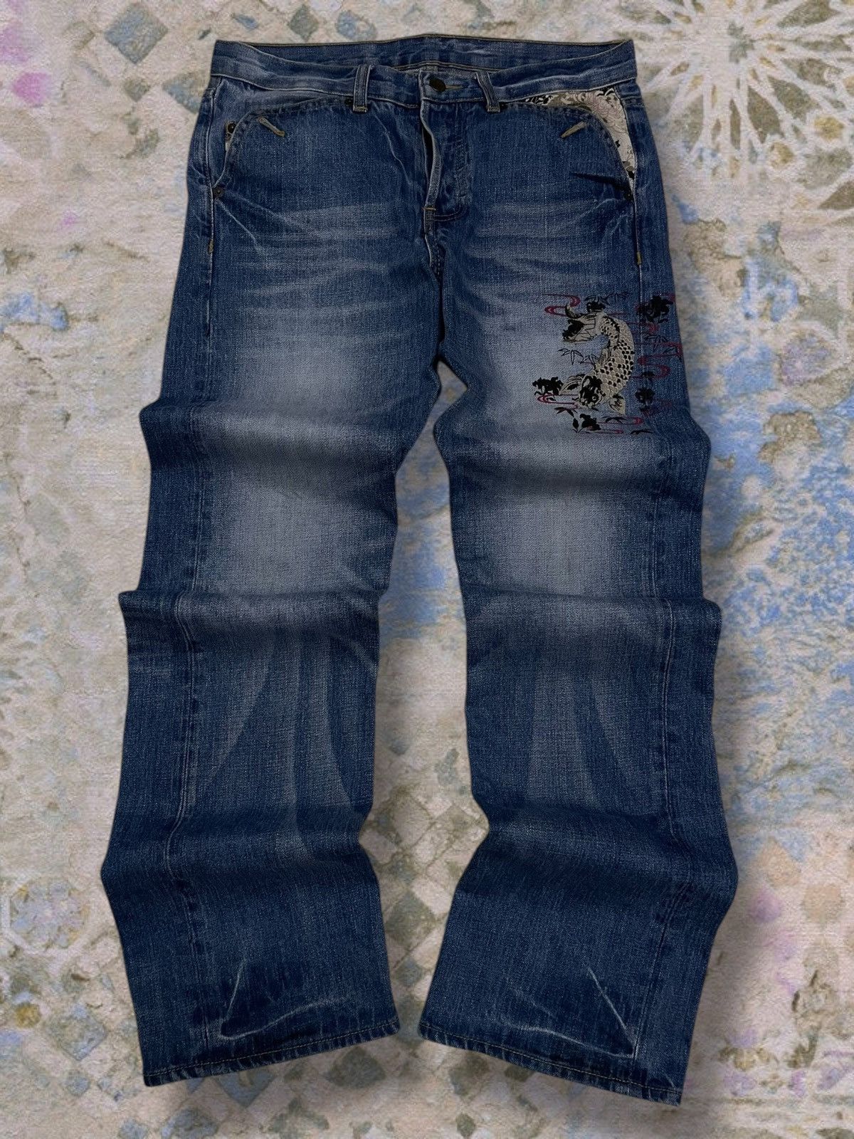 Takeo Kikuchi Vintage Og 1990s Japan Takeo Kikuchi Traditional Koi Denim Size US 32 / EU 48 - 1 Thumbnail