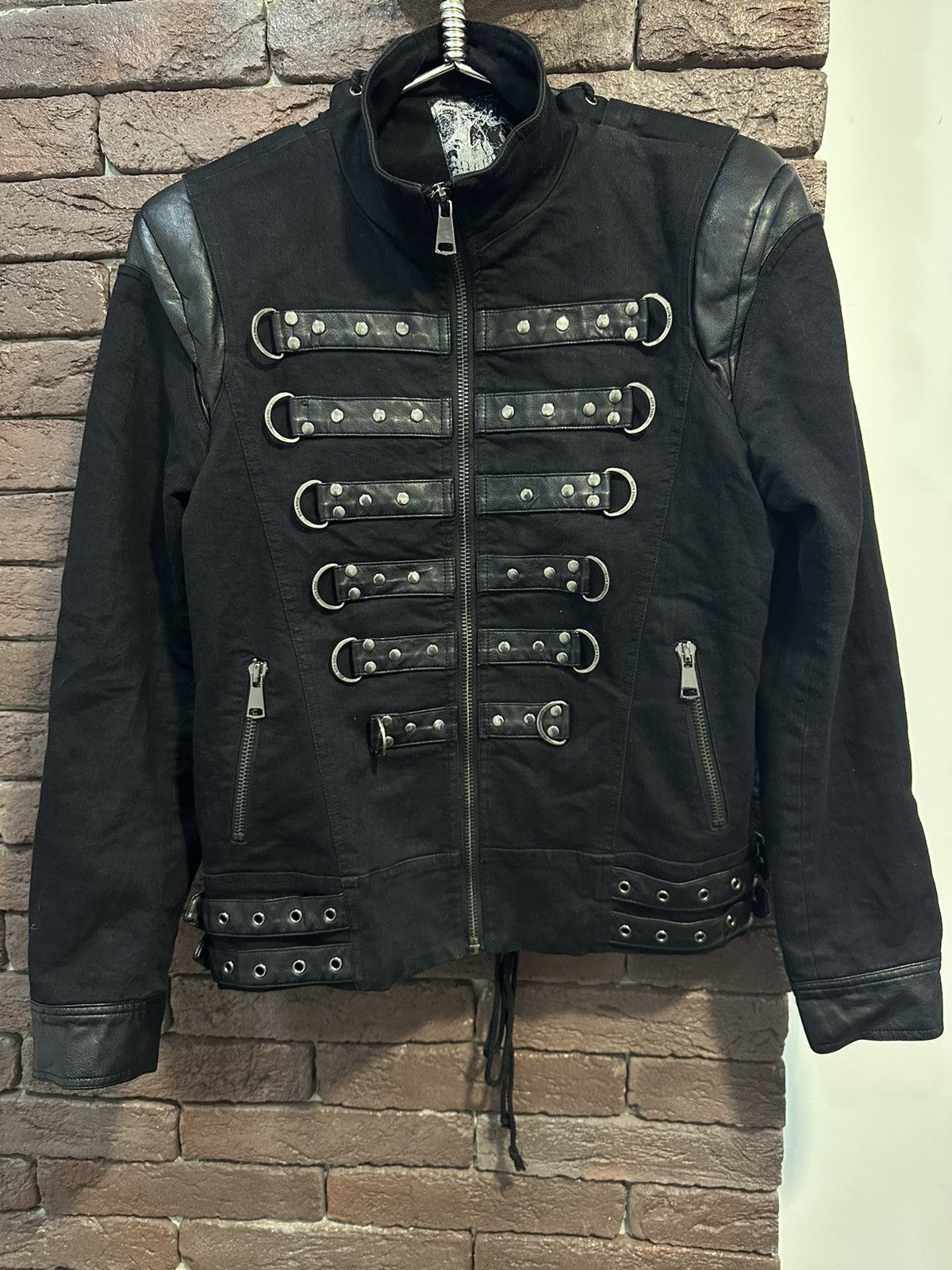 Pre-owned Vintage Punk Gothic Rave Jacket Y2k Bandage In Black