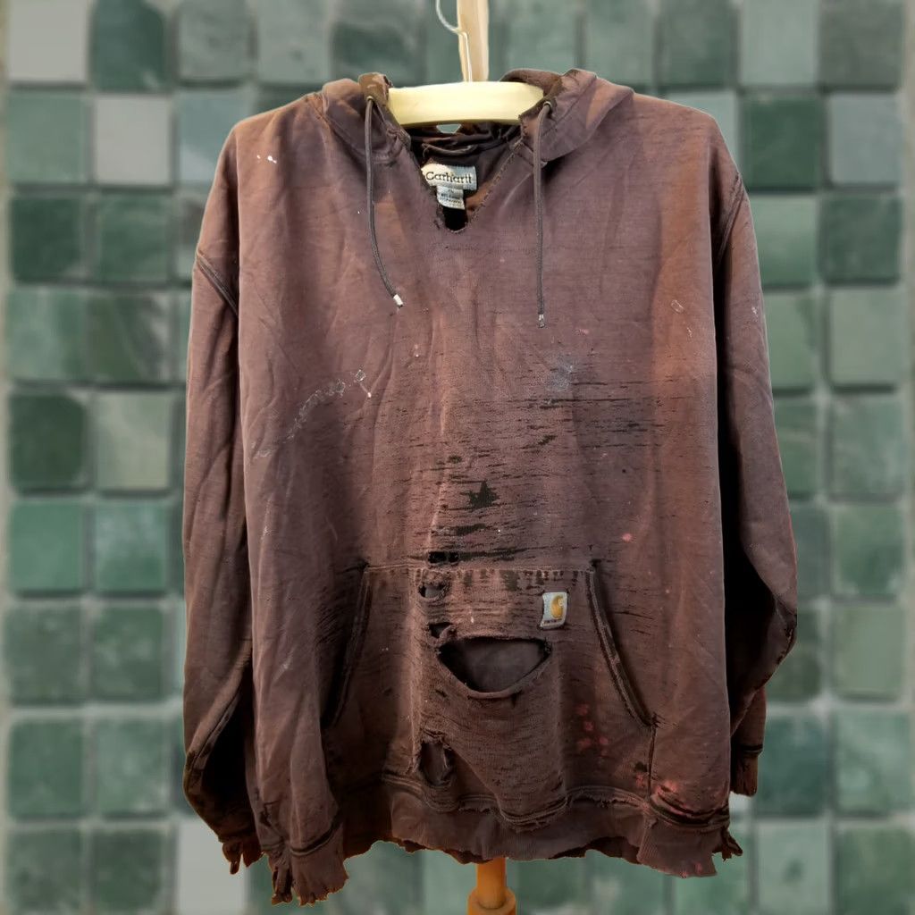 Carhartt VINTAGE Carhartt HOODIE Sweatshirt SZ XLARGE Brown Pullover Mens 26 INCH Top to Bottom 24/28/22/26 Inches Size US XL / EU 56 / 4 - 1 Thumbnail