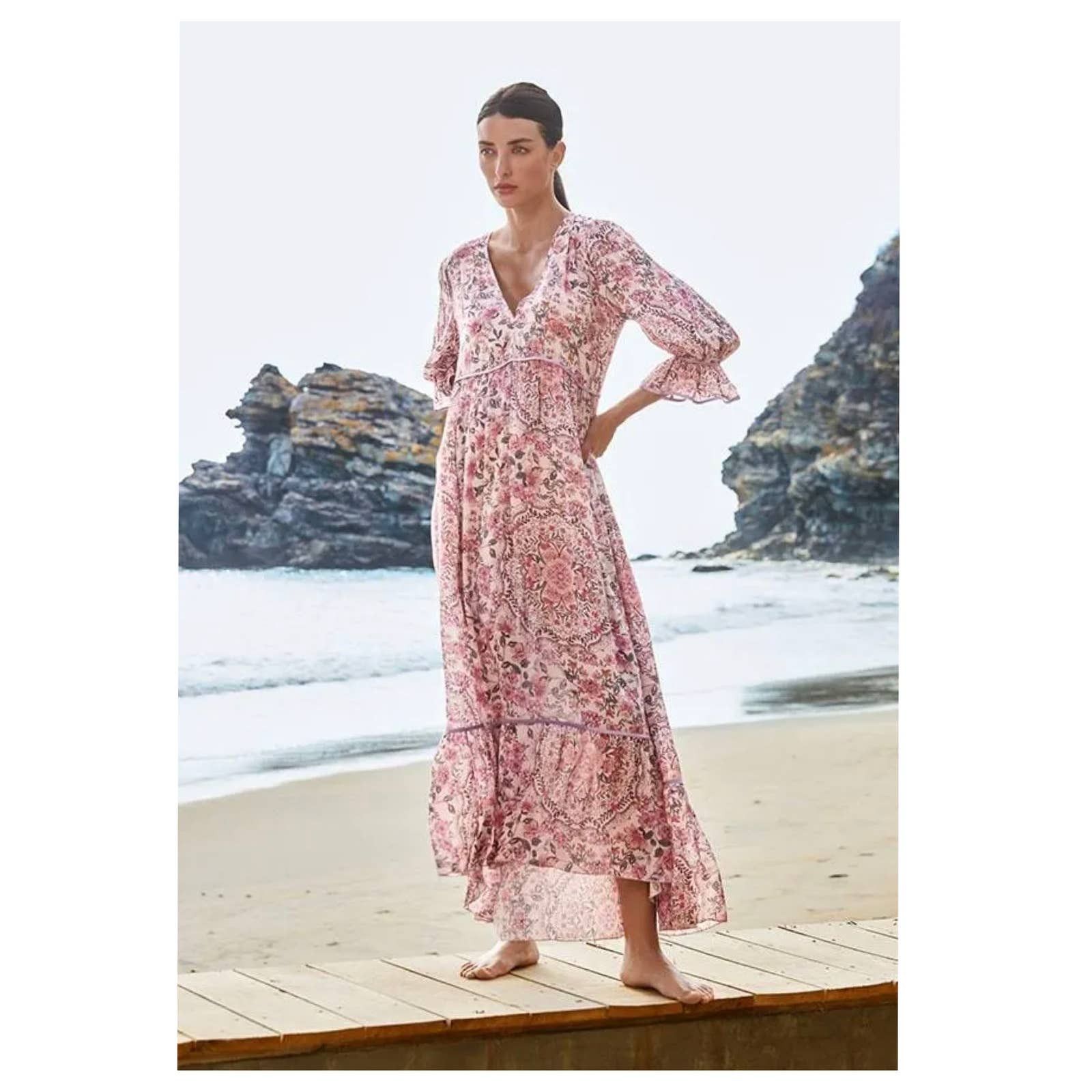 image of Johnny Was Daphne Maxi Dress Pink Floral, Women's (Size XS)